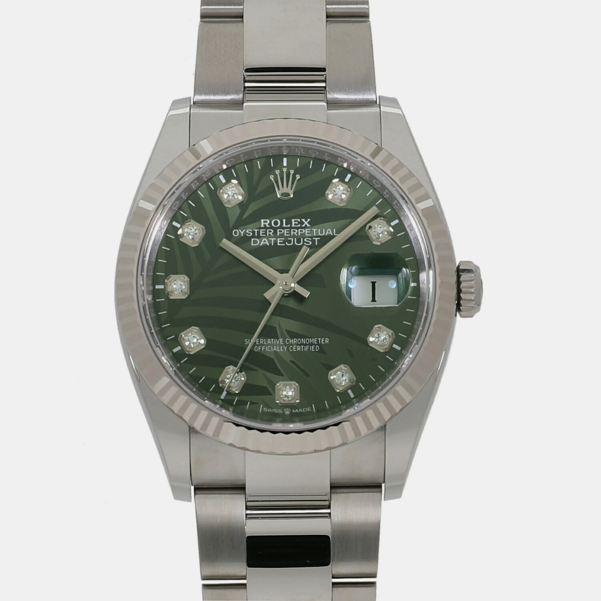 Rolex Green Diamond 18k White Gold And Stainless Steel Datejust 126234 Automatic Men's Wristwatch 36 Mm