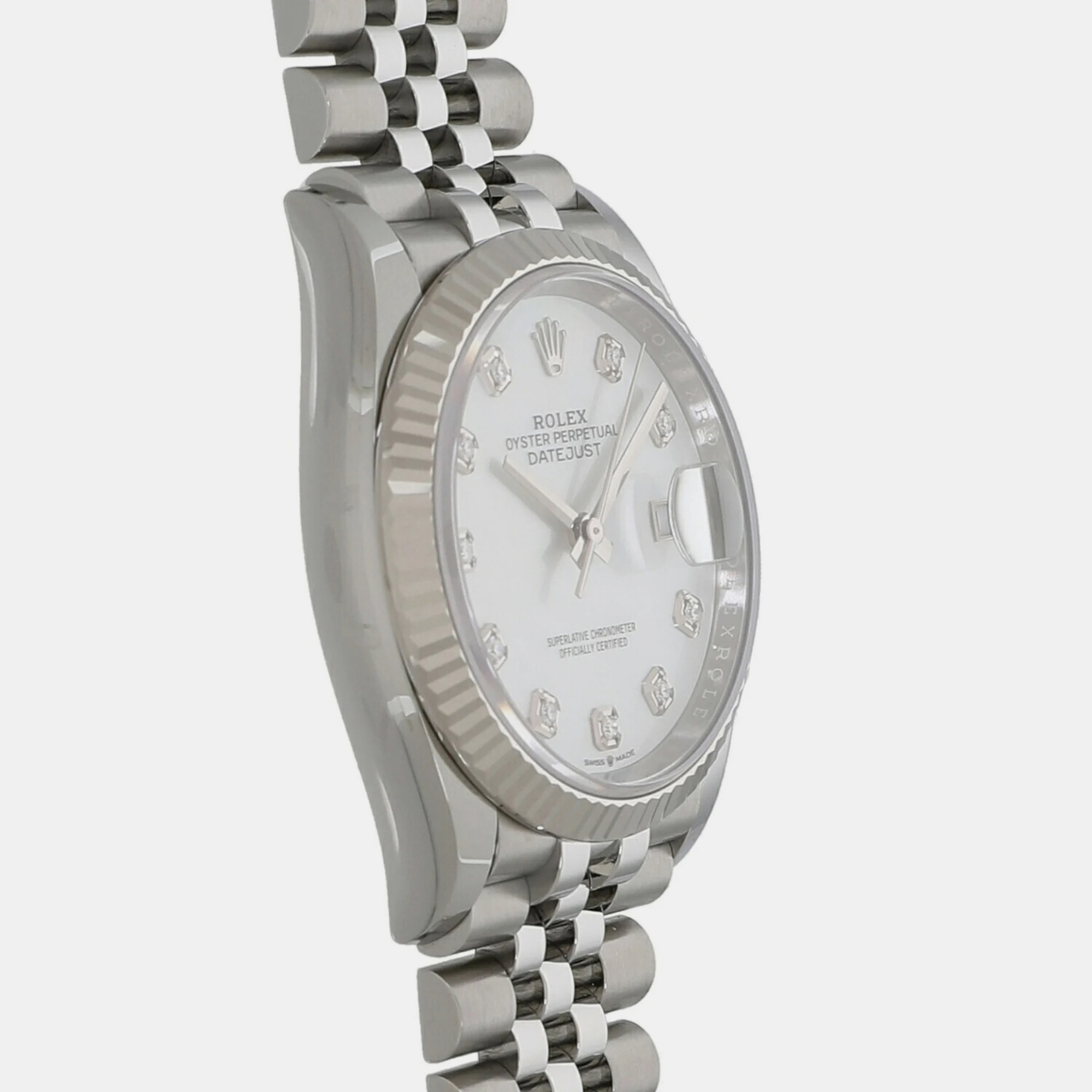 Rolex White Shell 18k White Gold And Stainless Steel Datejust 126234 Automatic Men's Wristwatch 36 Mm