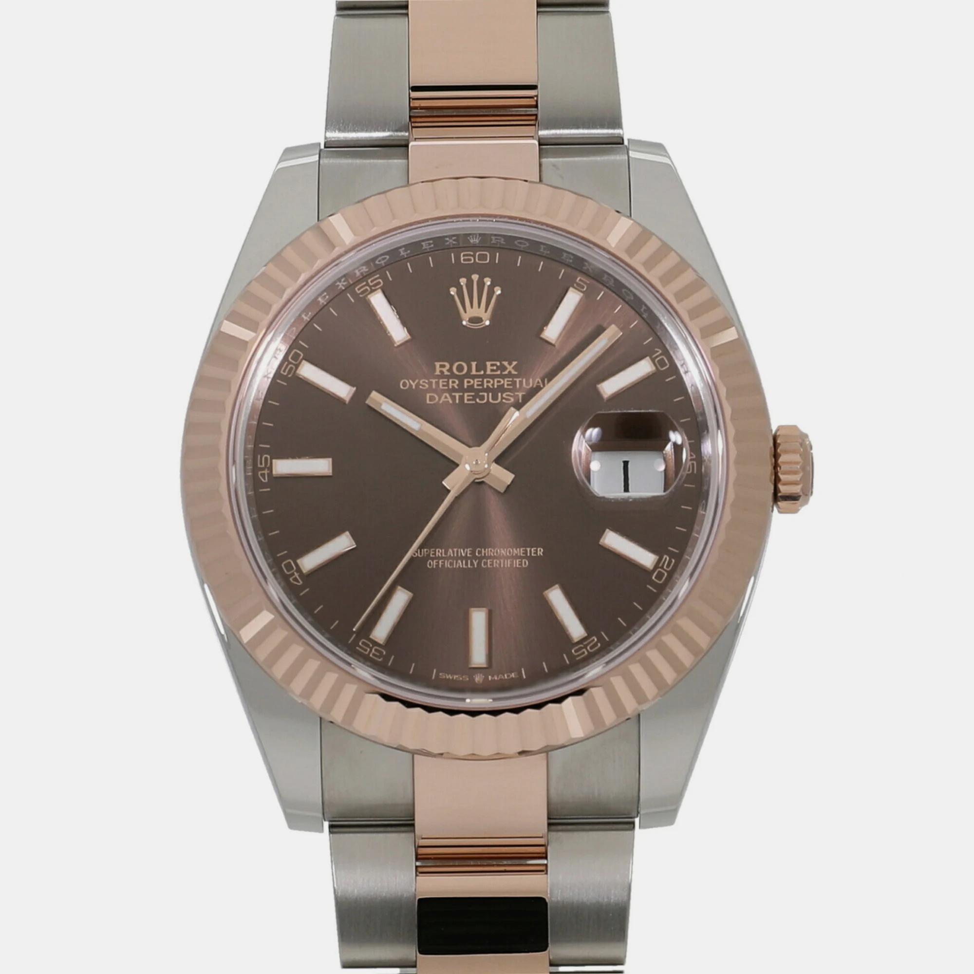 Rolex Brown 18k Rose Gold And Stainless Steel Datejust 126331 Automatic Men's Wristwatch 41 Mm