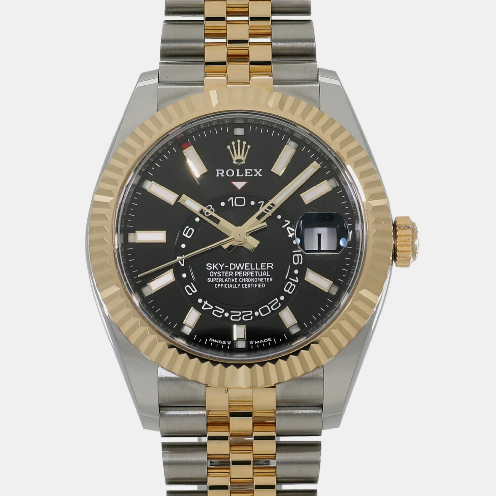 Rolex Black 18k Yellow Gold And Stainless Steel Sky-Dweller 336933 Automatic Men's Wristwatch 42 Mm