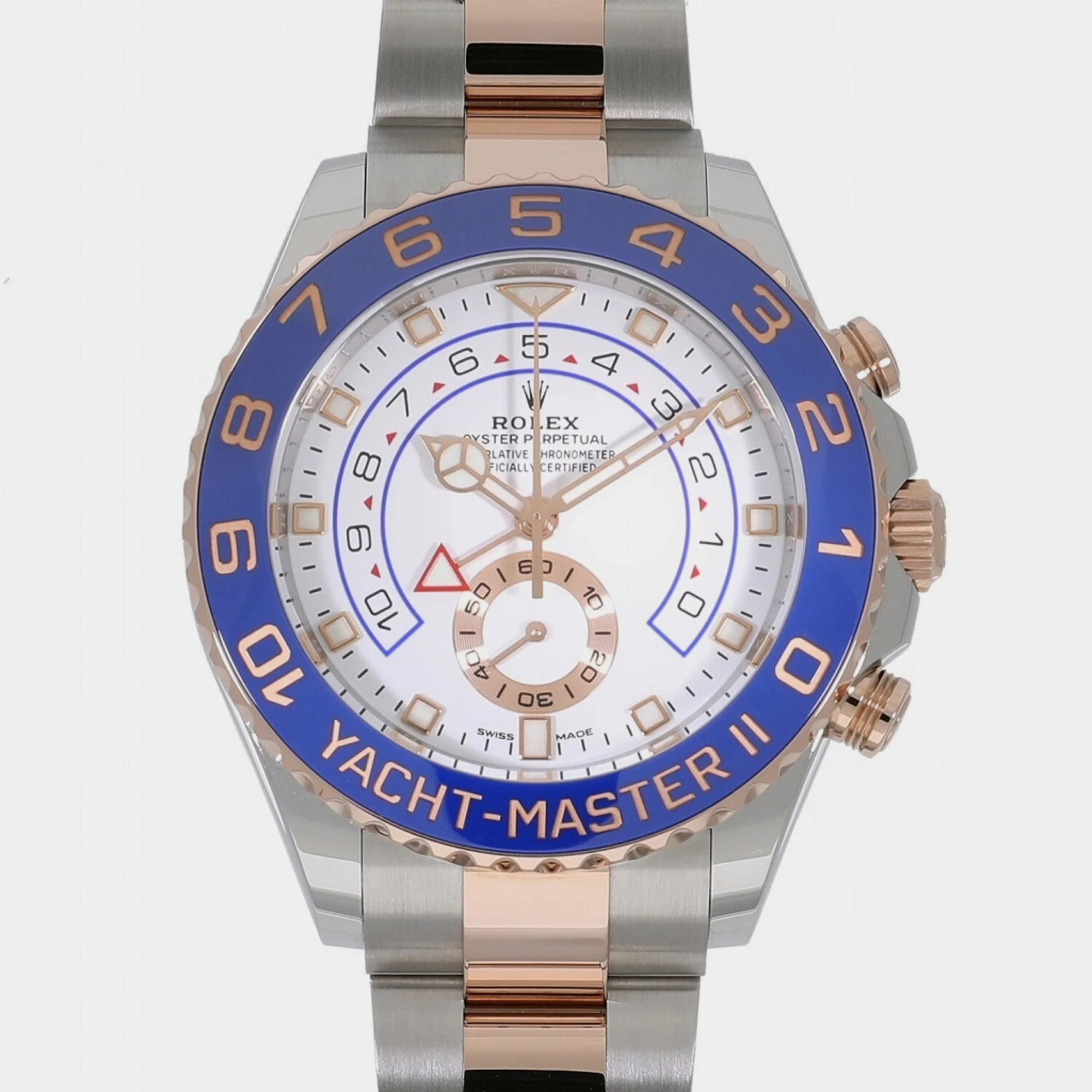 Rolex White 18k Rose Gold And Stainless Steel Yacht-Master II 116681 Automatic Men's Wristwatch 44 Mm