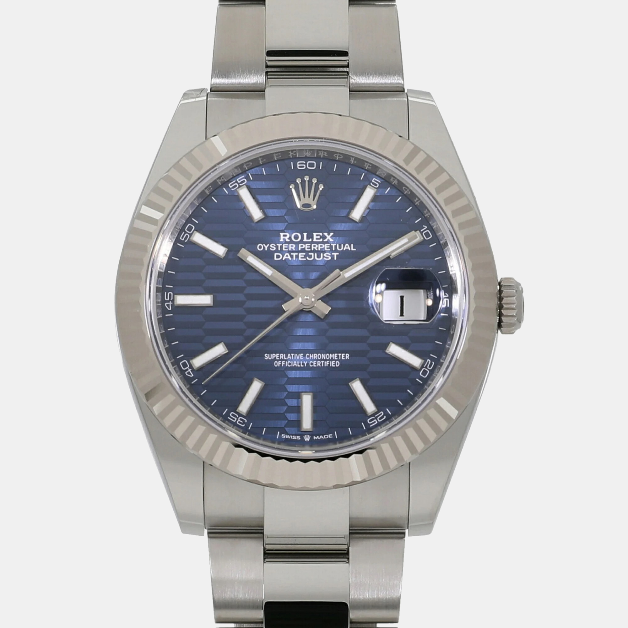 Rolex Blue 18k White Gold Stainless Steel Datejust 126334 Automatic Men's Wristwatch 41 Mm