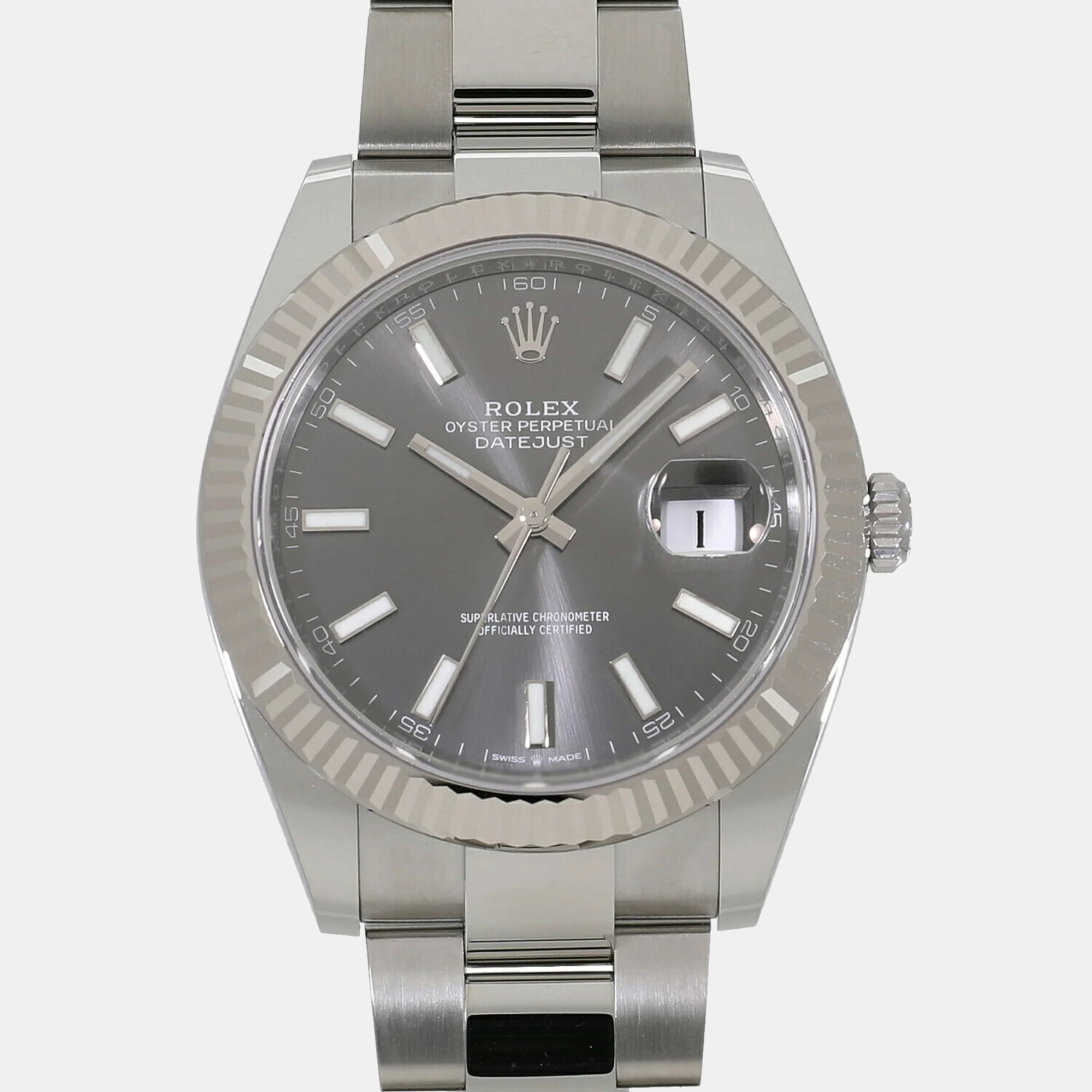 Rolex Grey 18k White Gold Stainless Steel Datejust 126334 Automatic Men's Wristwatch 41 Mm