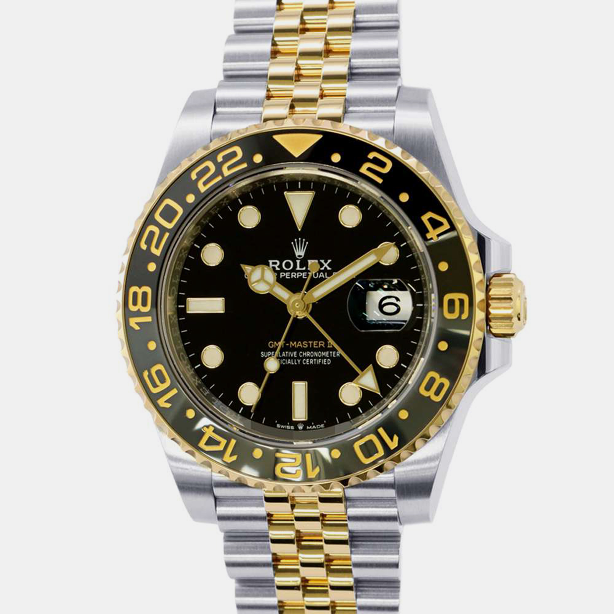 Rolex black 18k yellow gold stainless steel gmt-master ii 126713grnr automatic men's wristwatch 40 mm