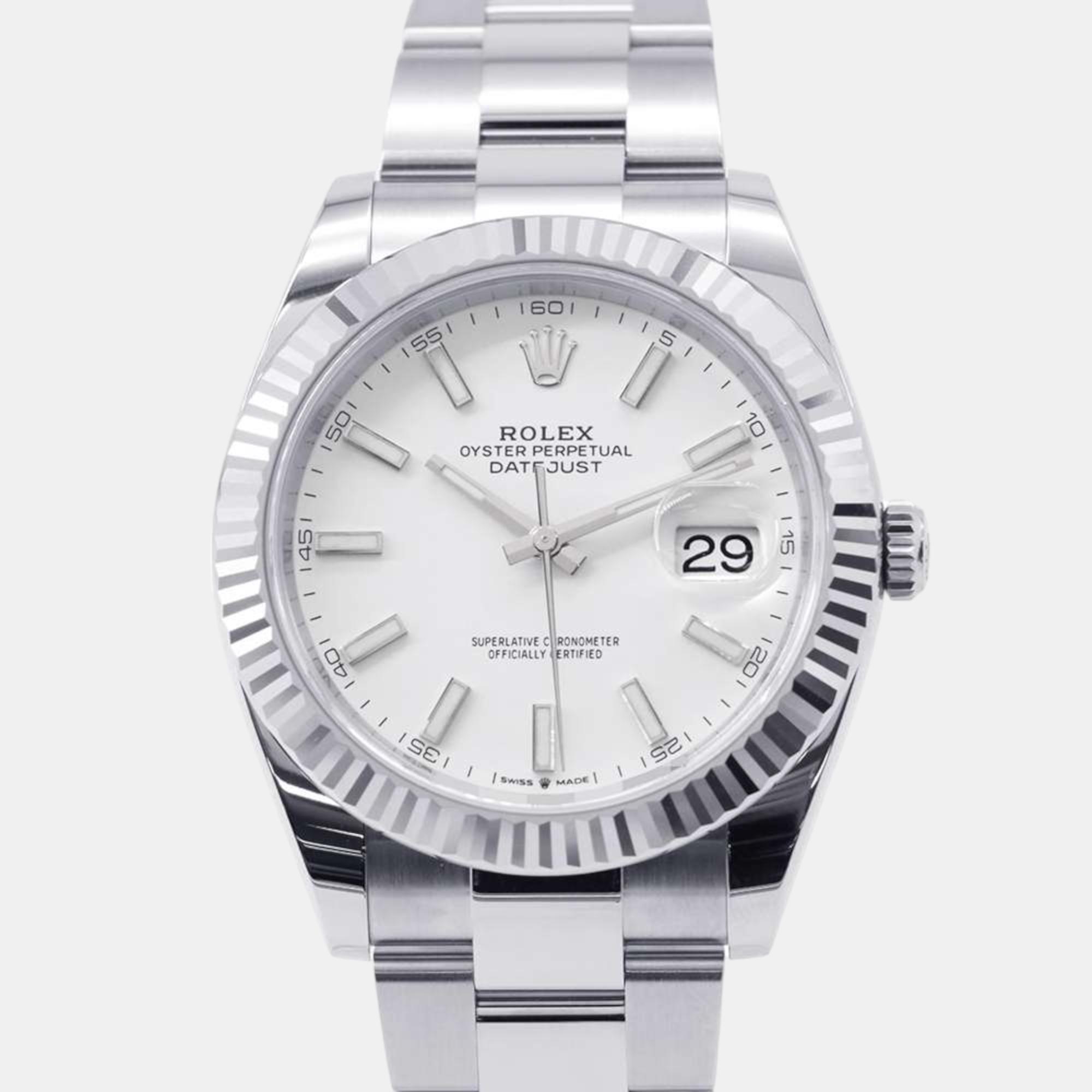 Rolex white 18k white gold stainless steel datejust automatic men's wristwatch 41 mm