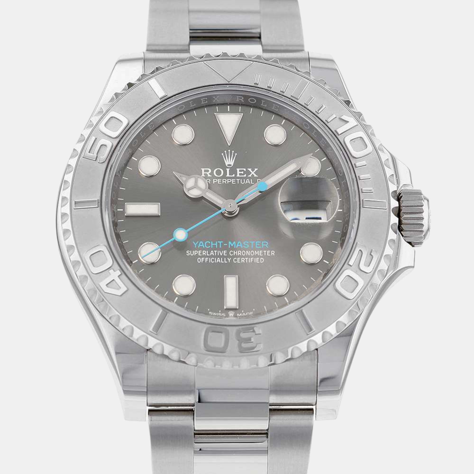Rolex grey platinum stainless steel yacht-master automatic men's wristwatch 40 mm