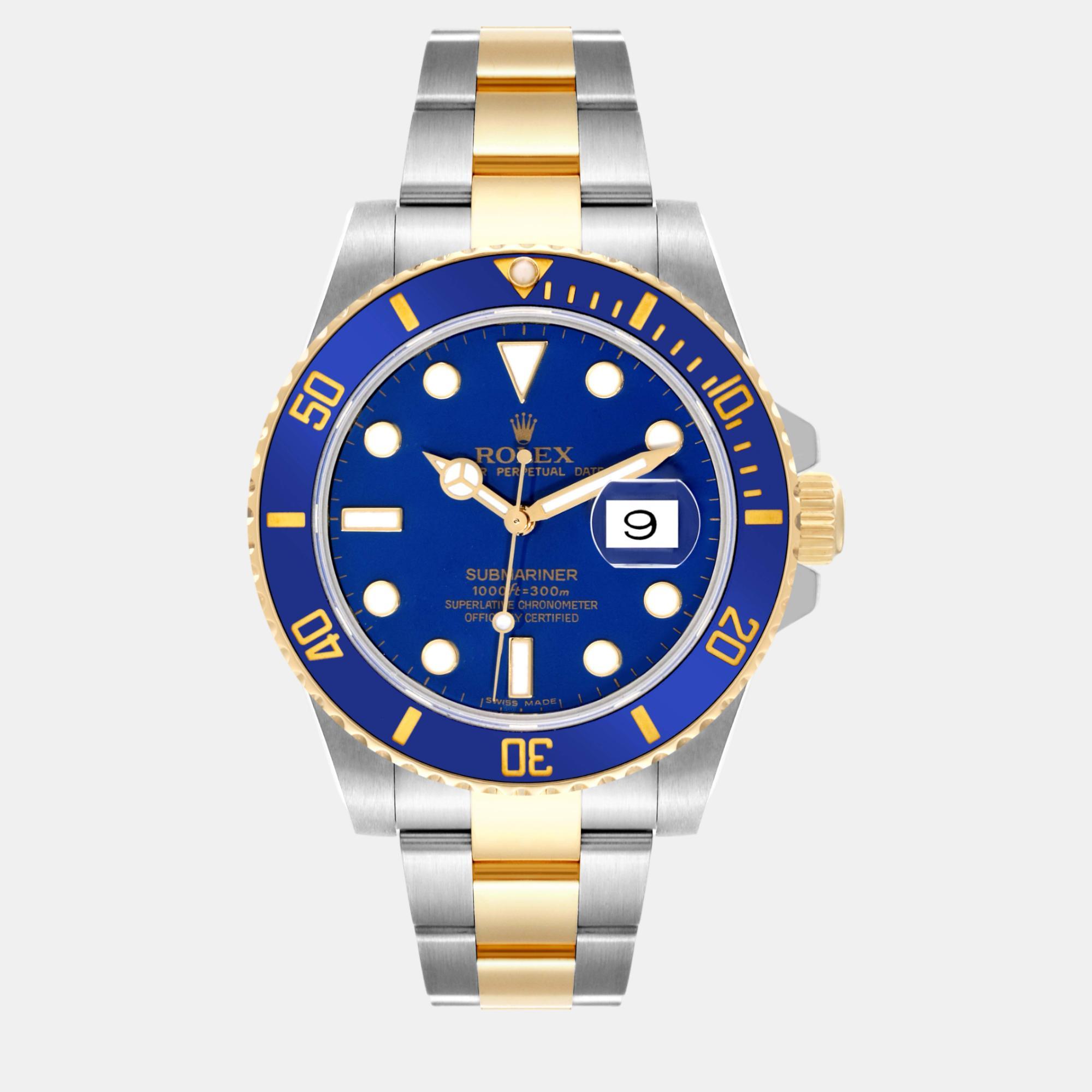 Rolex submariner steel yellow gold blue dial mens watch 116613 36 mm