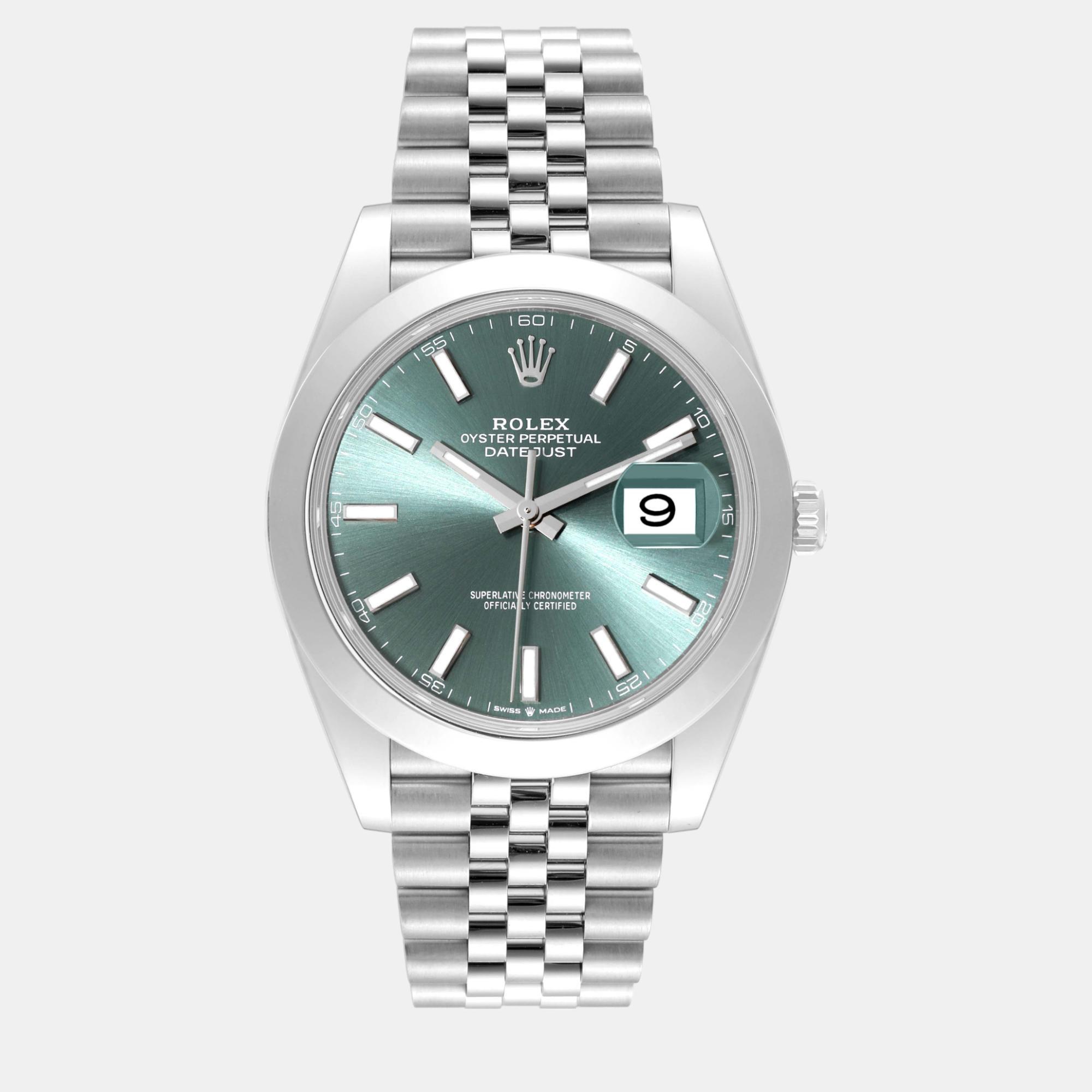 Rolex datejust 41 mint green dial steel mens watch 126300