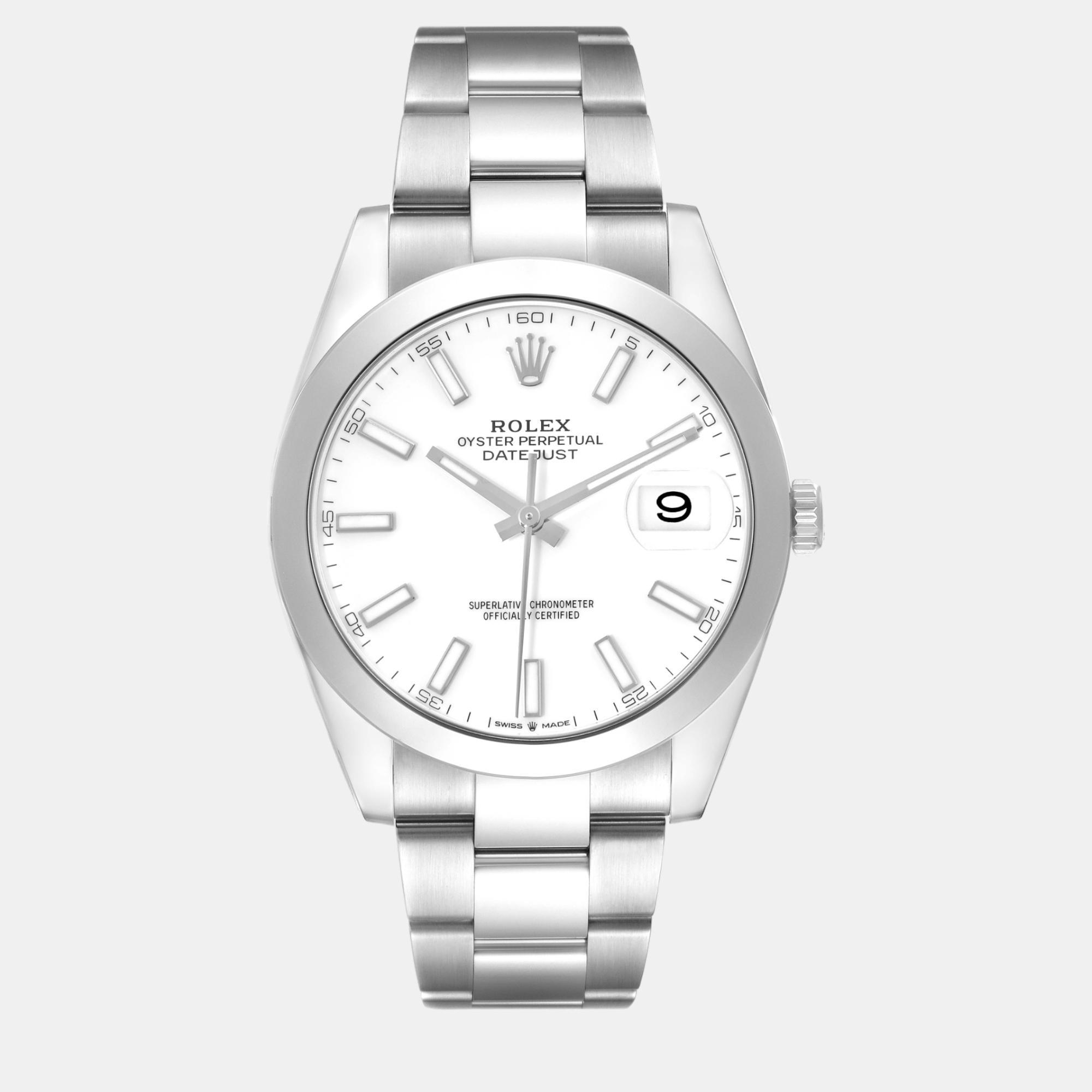 Rolex datejust 41 white dial steel oyster bracelet watch 126300