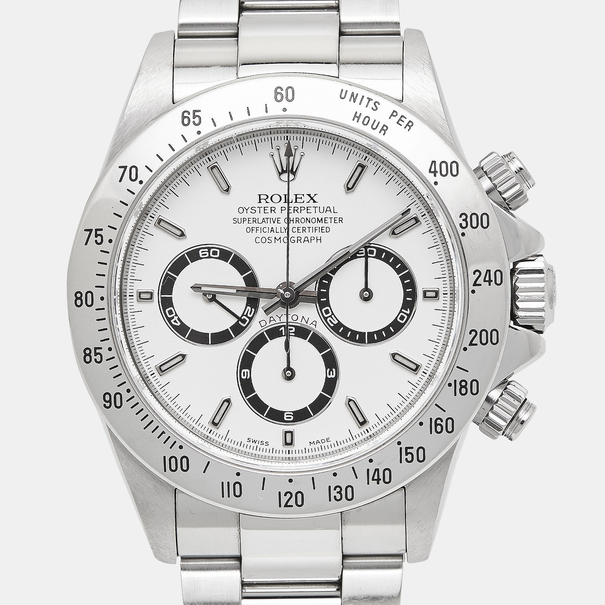 Rolex White Stainless Steel Cosmograph Daytona 16520 Men's Wristwatch 40 Mm