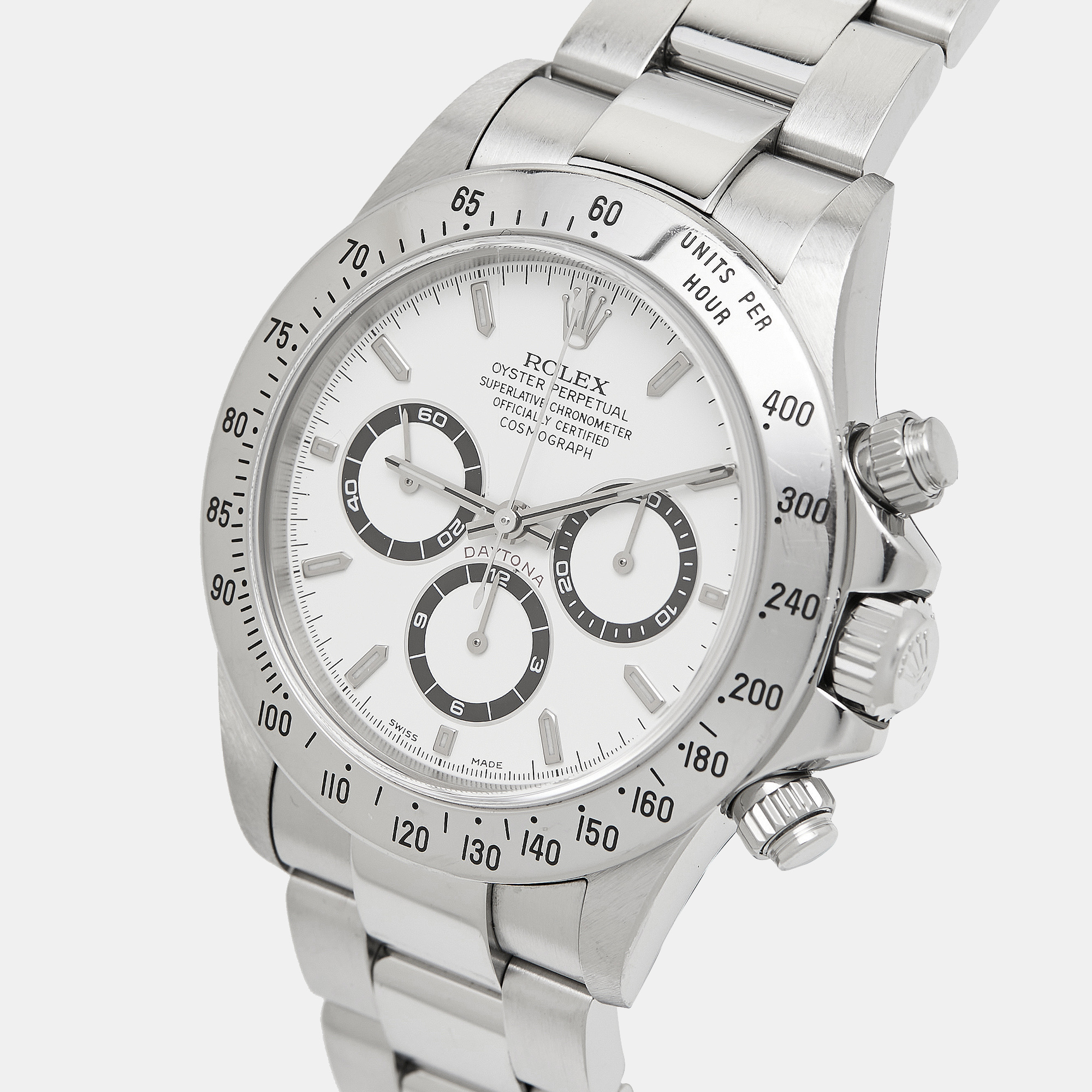 Rolex White Stainless Steel Cosmograph Daytona 16520 Men's Wristwatch 40 Mm