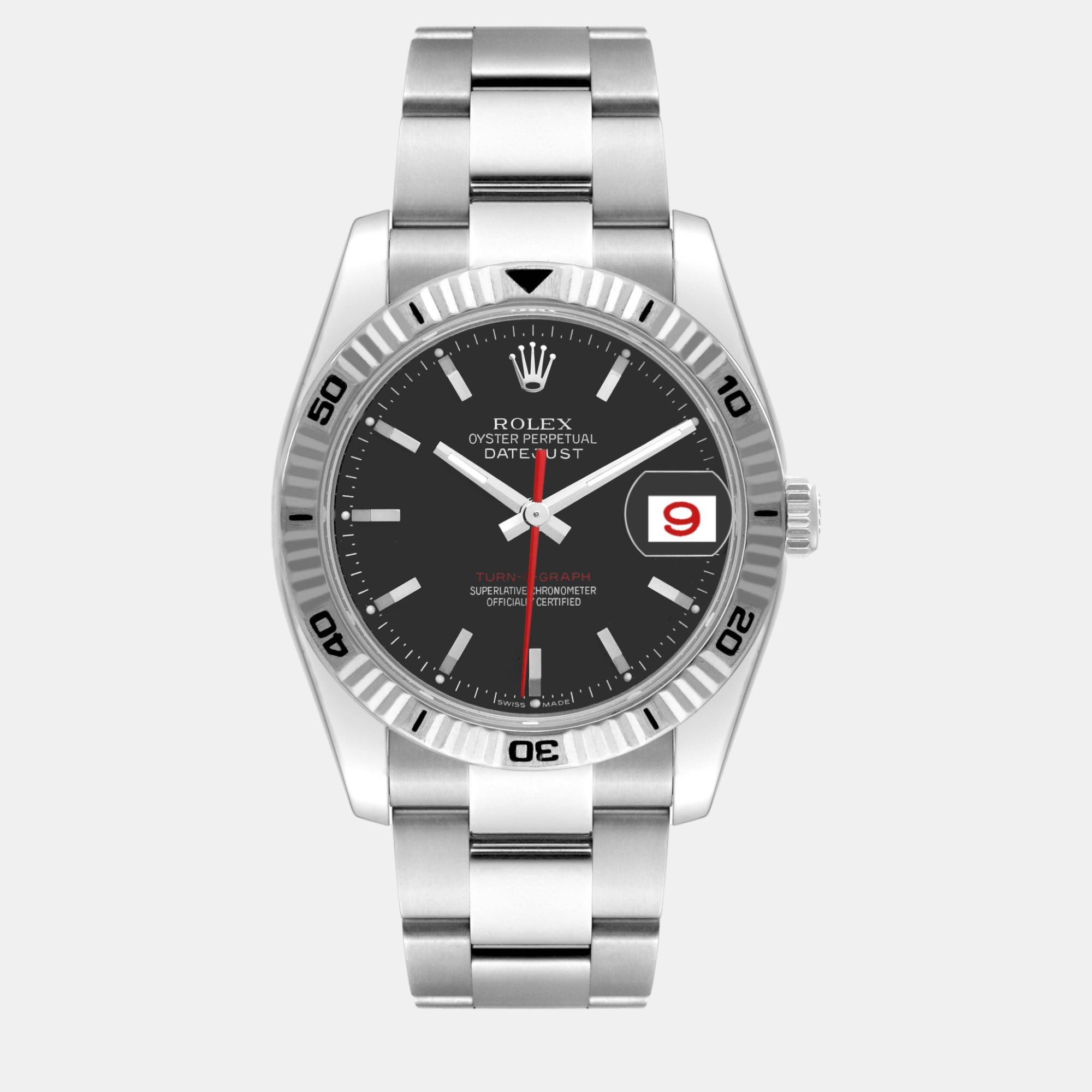 Rolex datejust turnograph black dial steel men's watch 36.0 mm