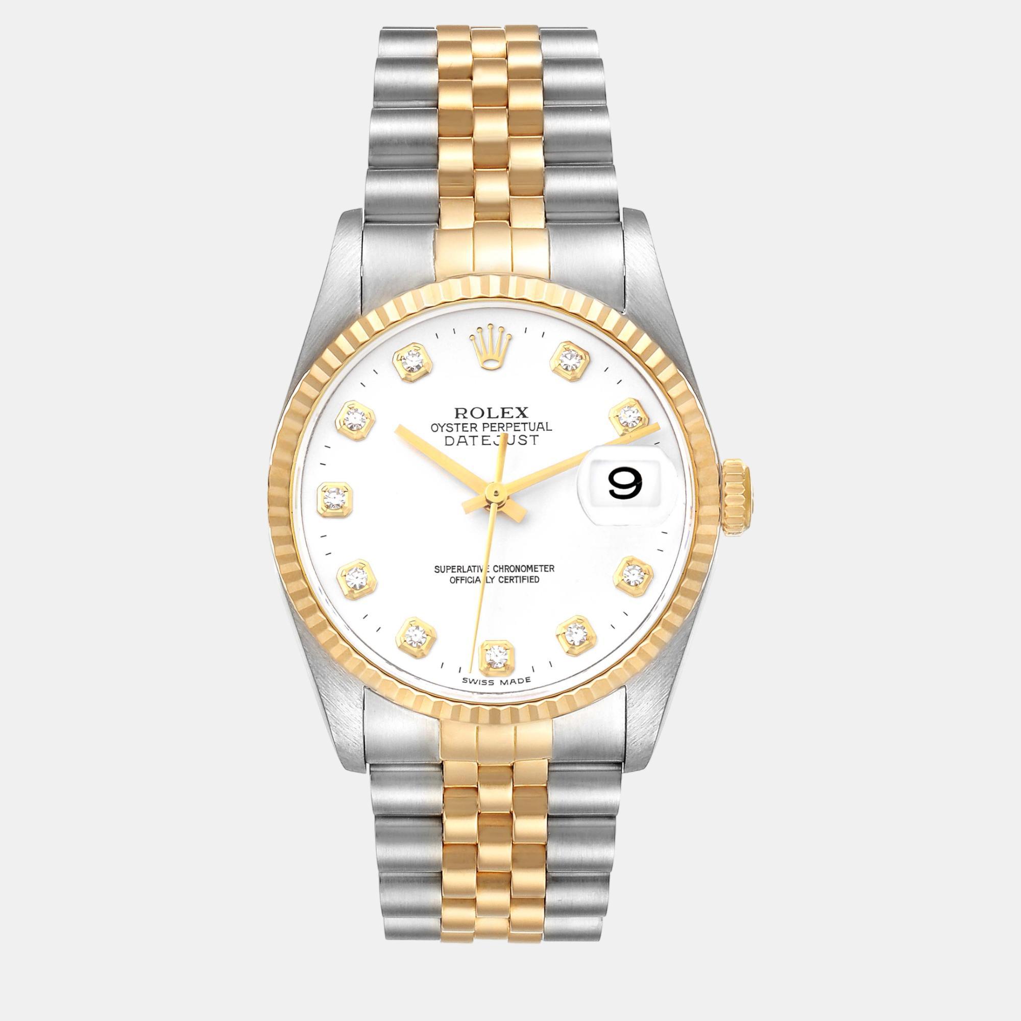 Rolex datejust diamond dial steel yellow gold men's watch 36.0 mm