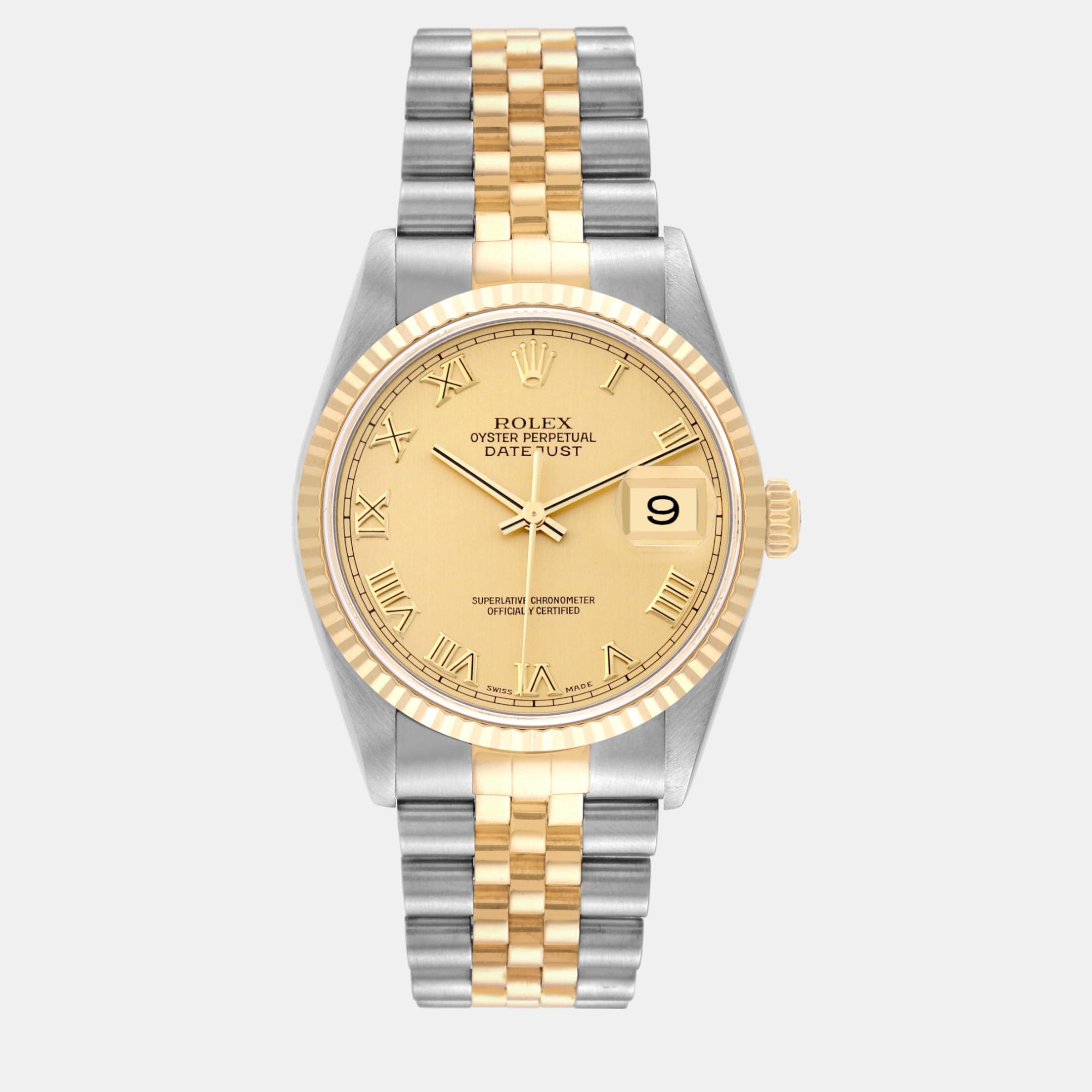 Rolex datejust steel yellow gold champagne dial men's watch 36.0 mm