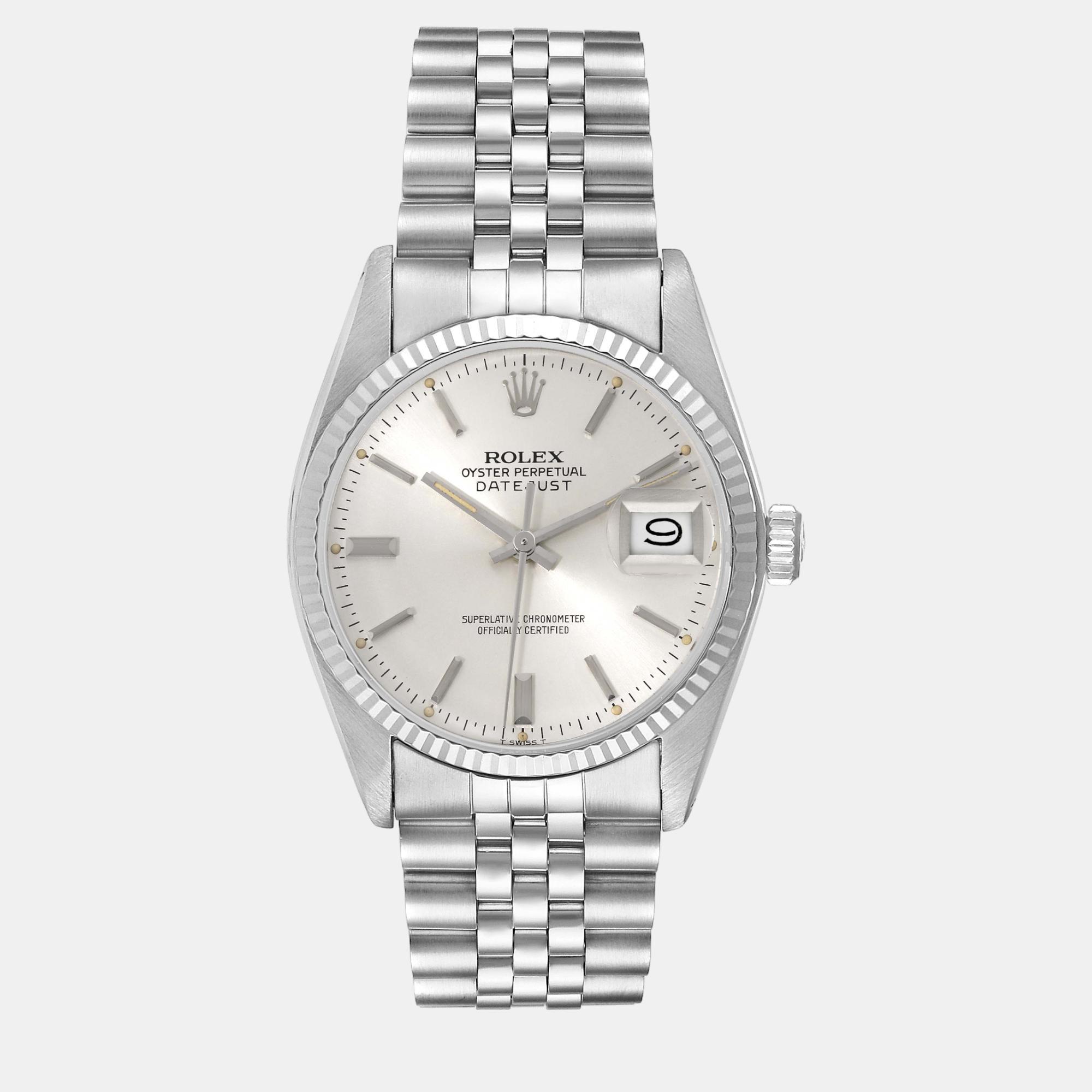 Rolex datejust steel white gold silver dial vintage men's watch 36 mm