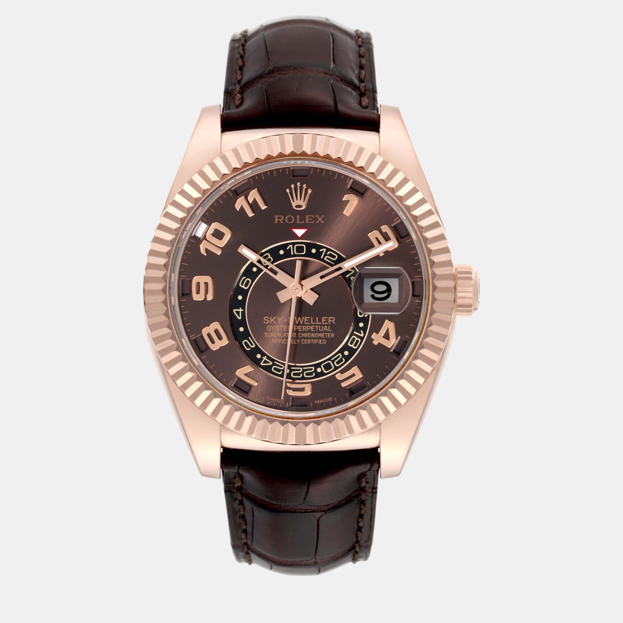 Rolex sky-dweller everose chocolate brown dial rose gold men's watch 42.0 mm