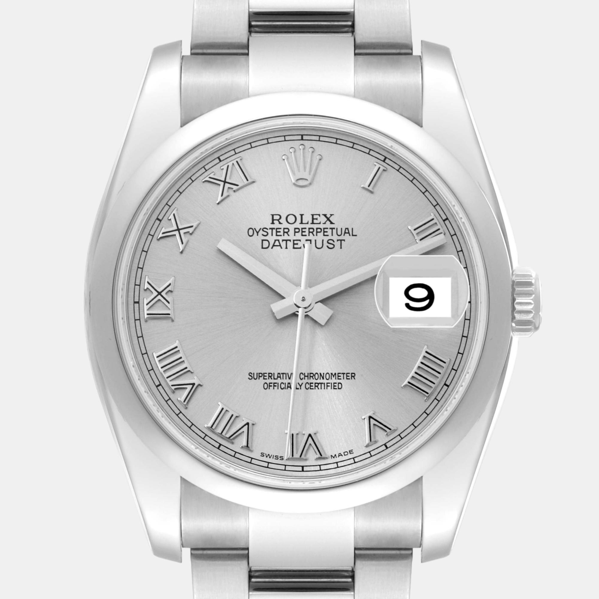 Rolex Datejust Silver Roman Dial Steel Men's Watch 36.0 Mm