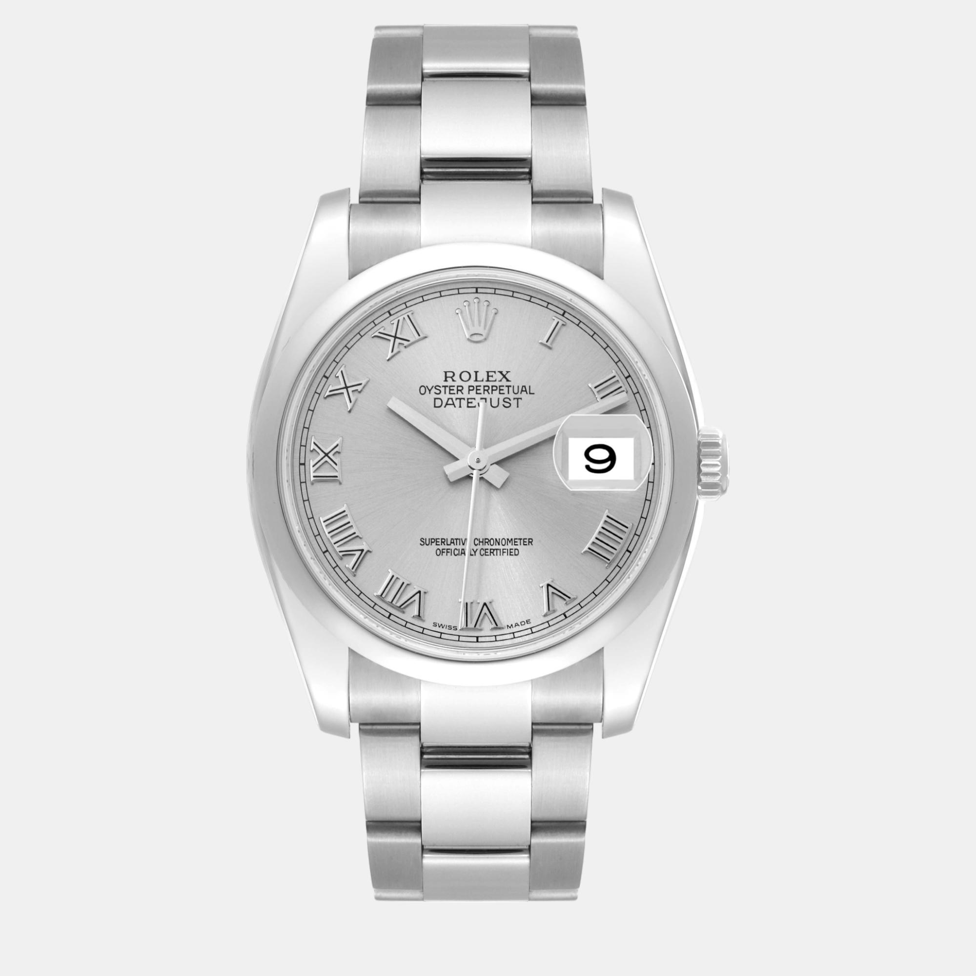 Rolex datejust silver roman dial steel men's watch 36.0 mm