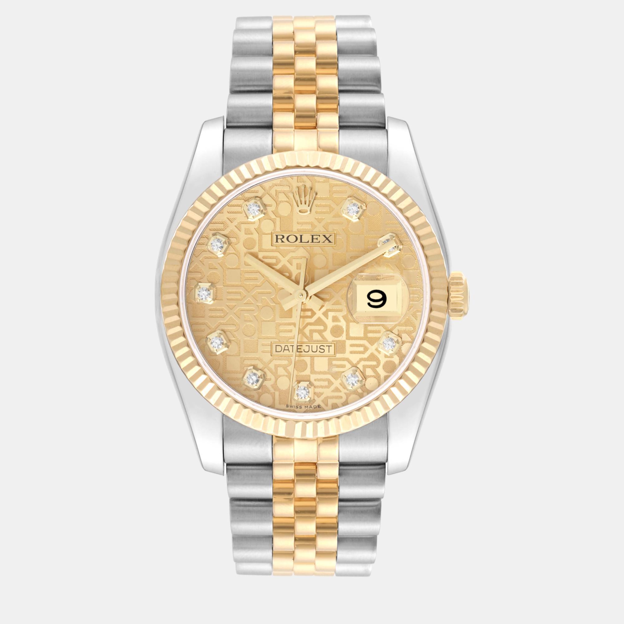 Rolex datejust steel yellow gold anniversary diamond dial men's watch 36 mm