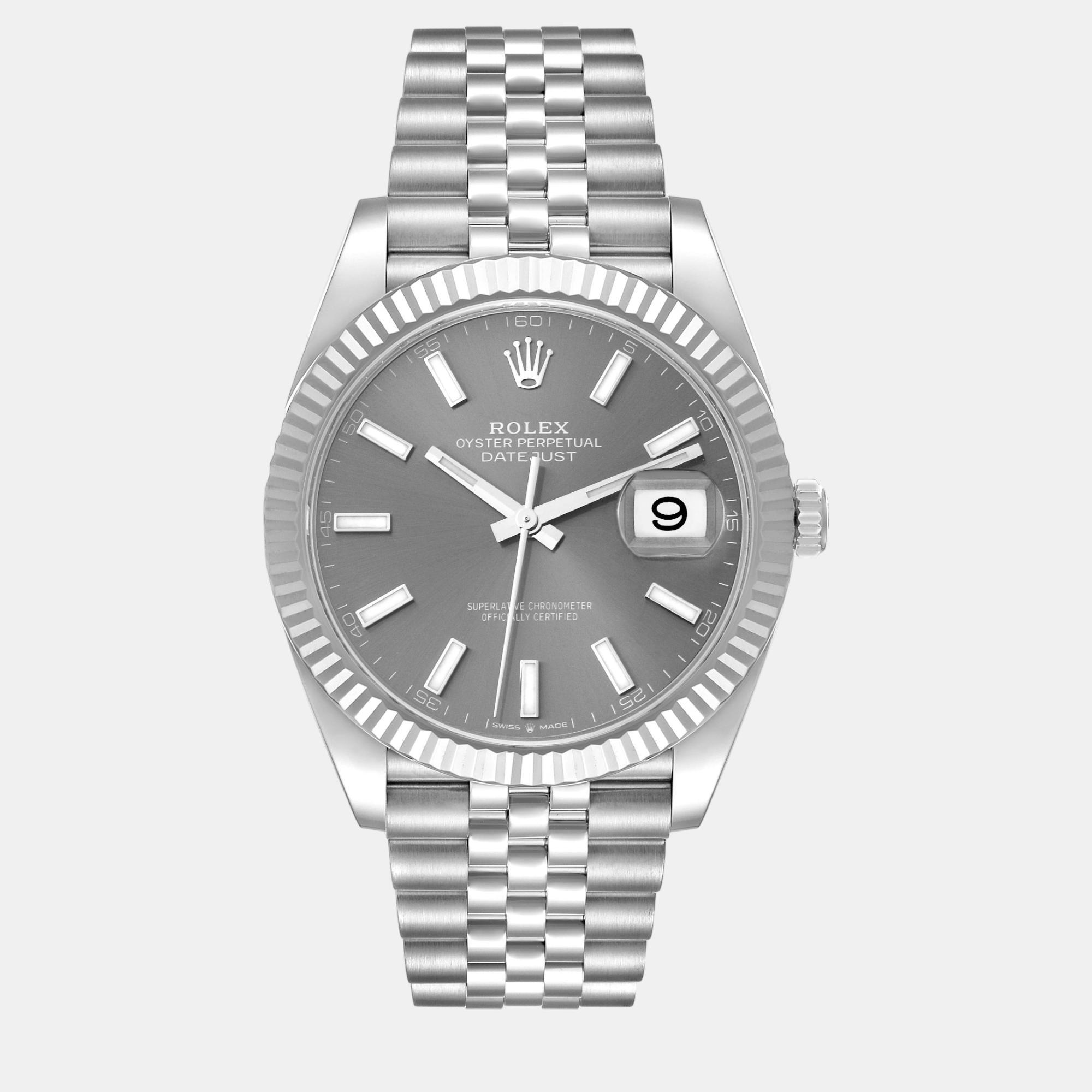 Rolex datejust steel white gold slate dial men's watch 41 mm