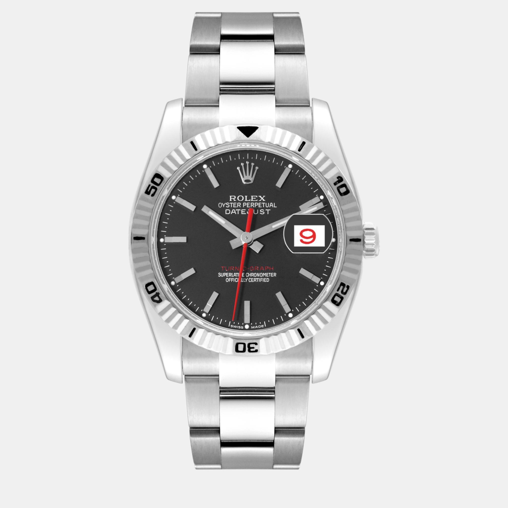 Rolex datejust turnograph black dial steel men's watch 36.0 mm