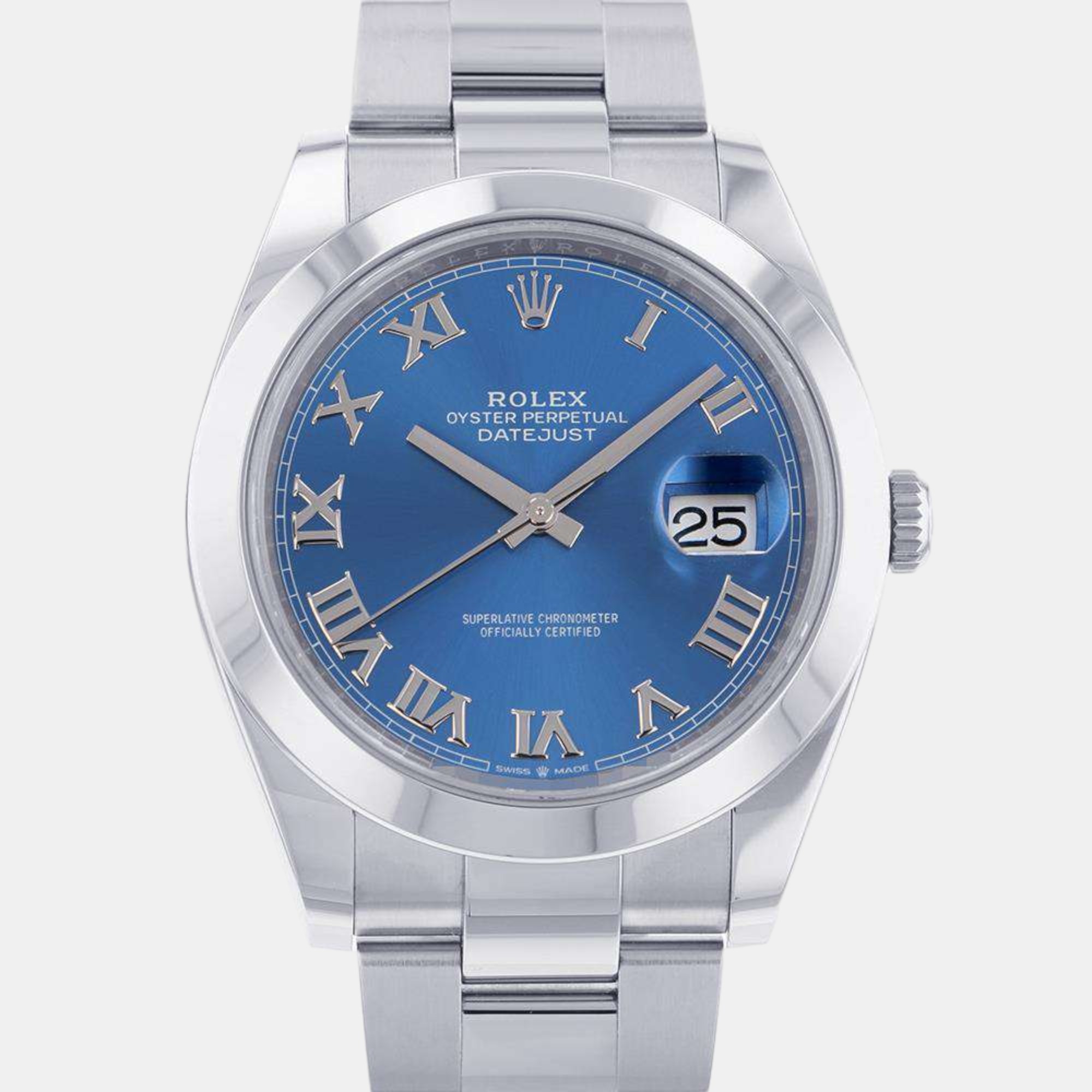 Rolex blue stainless steel datejust 126300 automatic men's wristwatch 41 mm