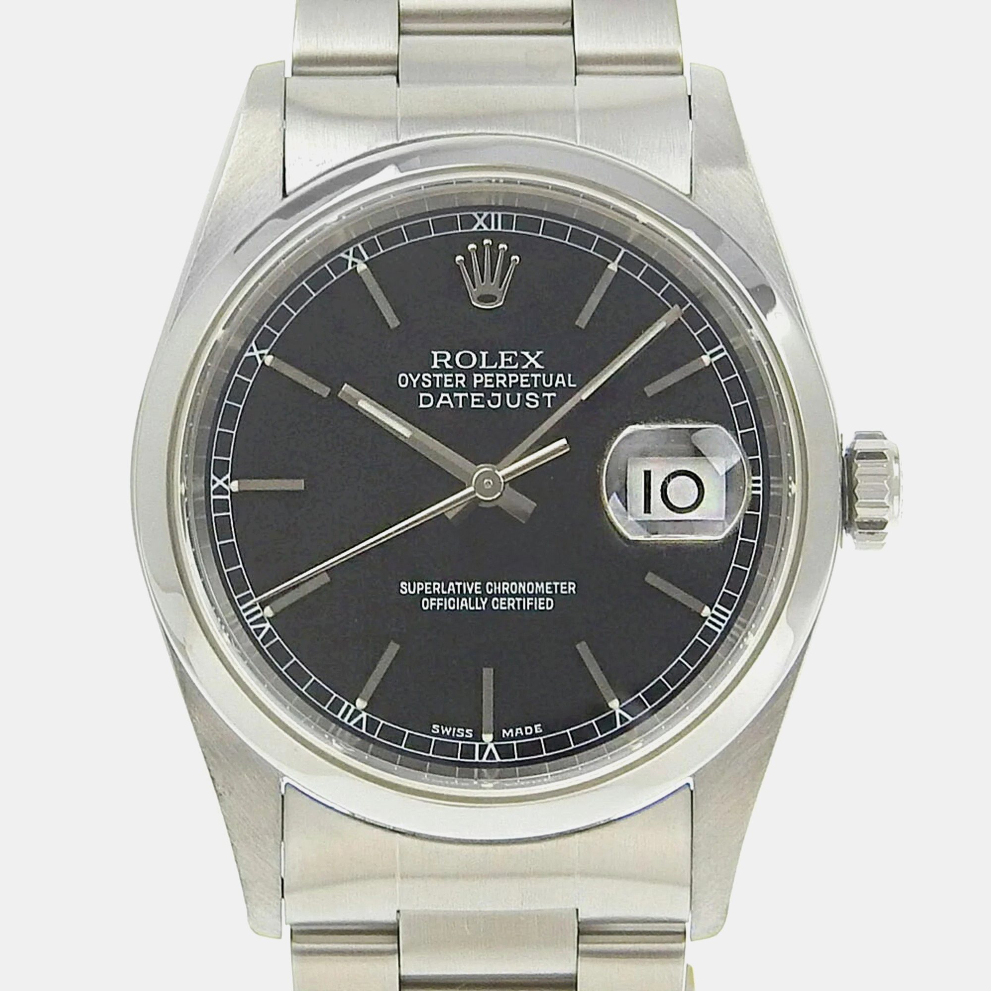 Rolex black stainless steel datejust automatic men's wristwatch 36 mm
