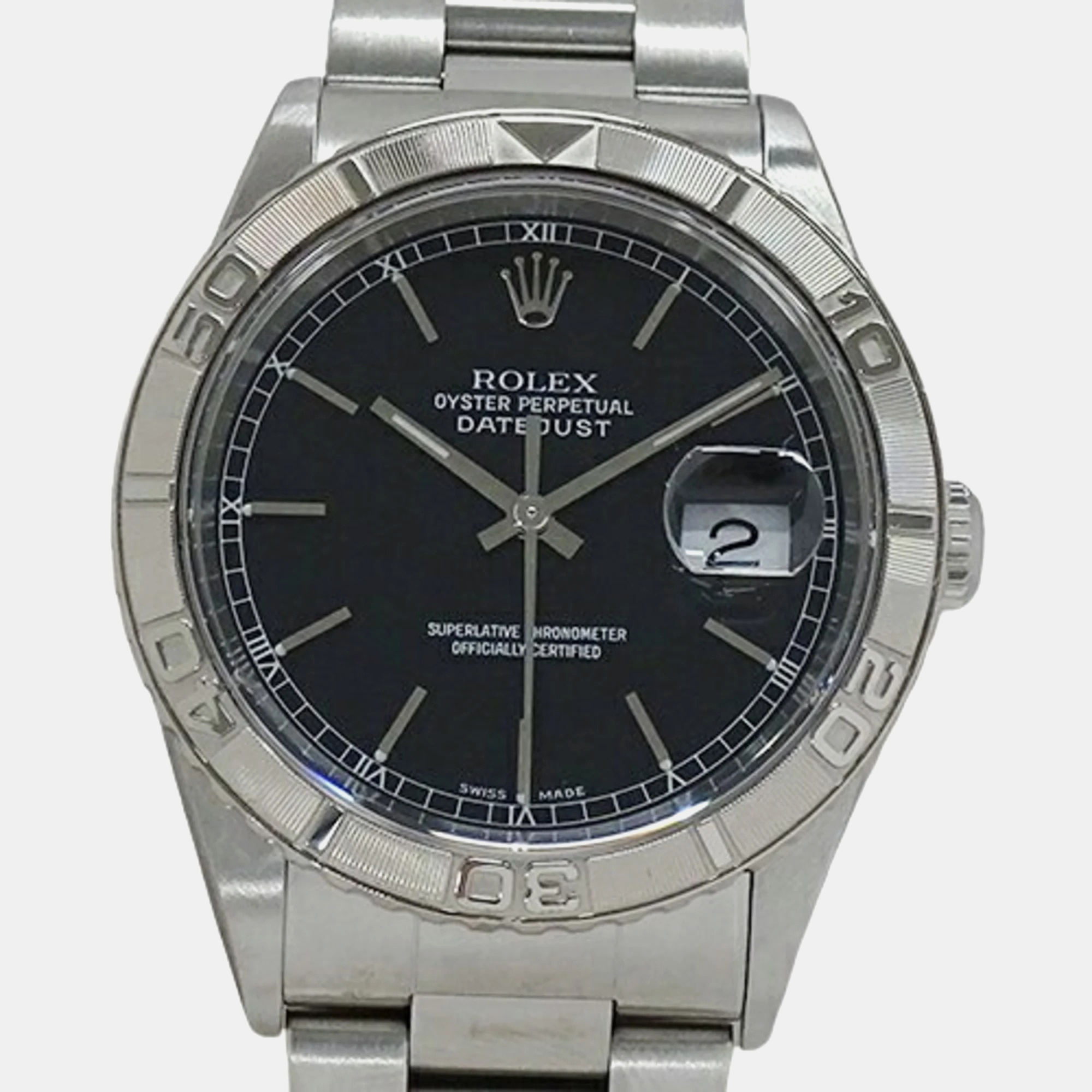 Rolex black 18k white gold stainless steel datejust 16264 automatic men's wristwatch 36 mm