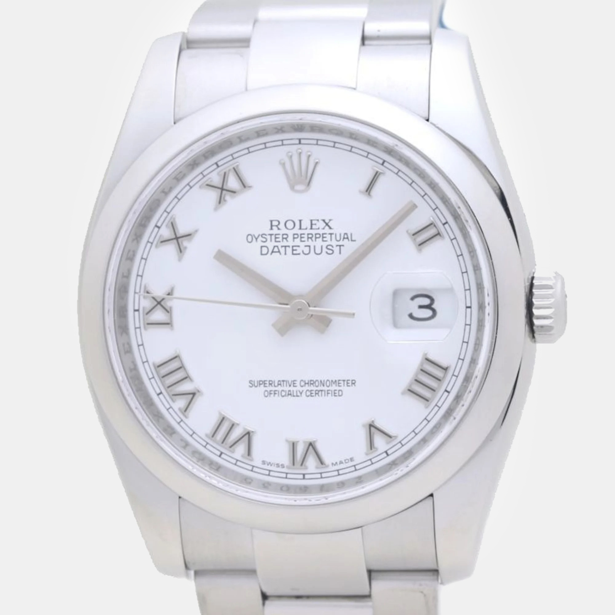Rolex white stainless steel datejust 116200 automatic men's wristwatch 36 mm
