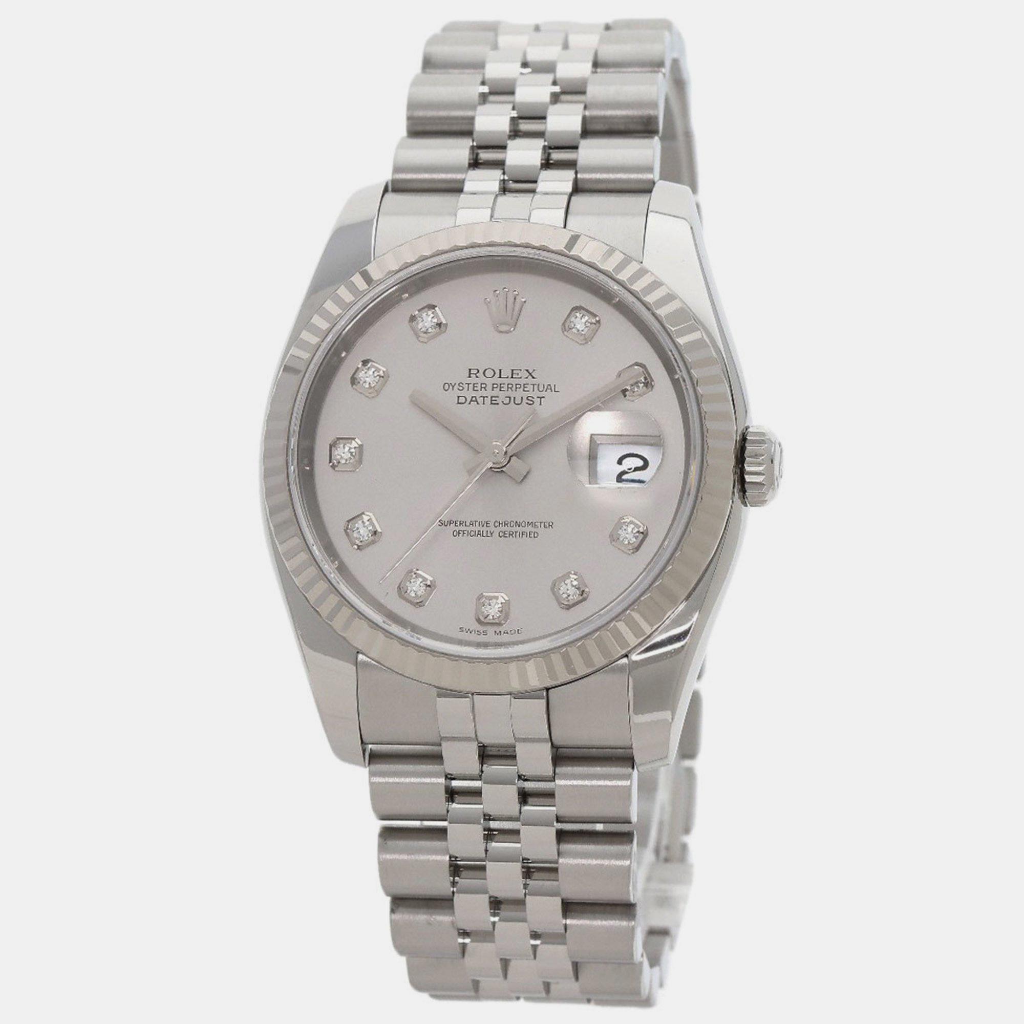 Rolex silver 18k white gold stainless steel datejust 116234 automatic men's wristwatch 46 mm