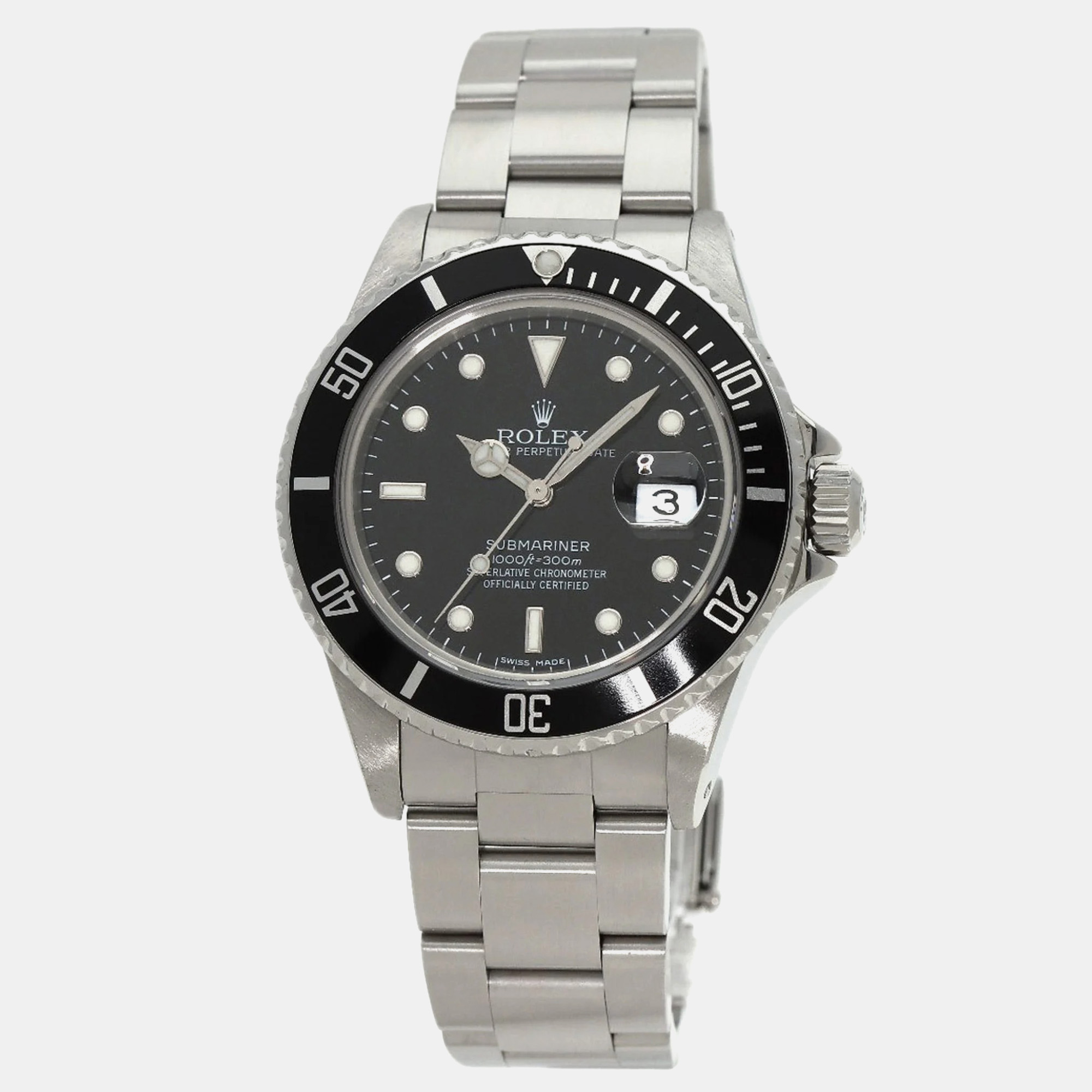 Rolex black stainless steel submariner 16800 automatic men's wristwatch 40 mm