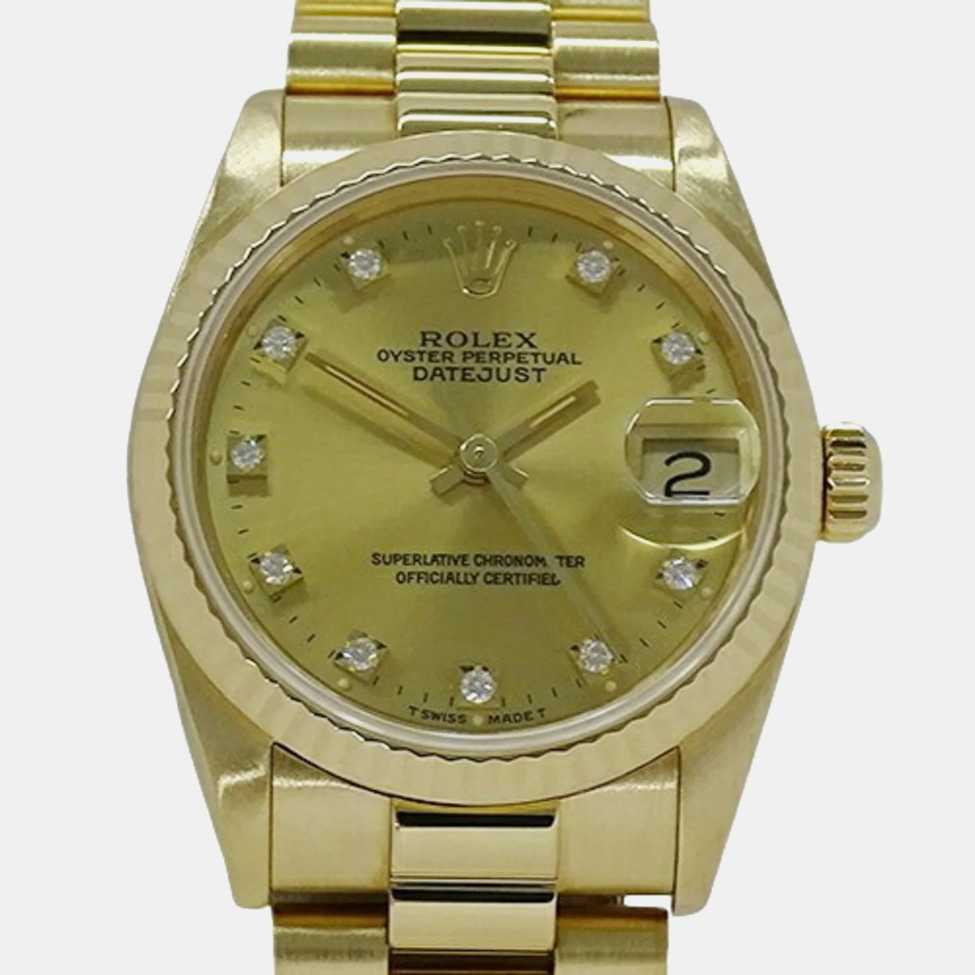 Rolex champagne 18k yellow gold datejust 68278 automatic men's wristwatch 30 mm