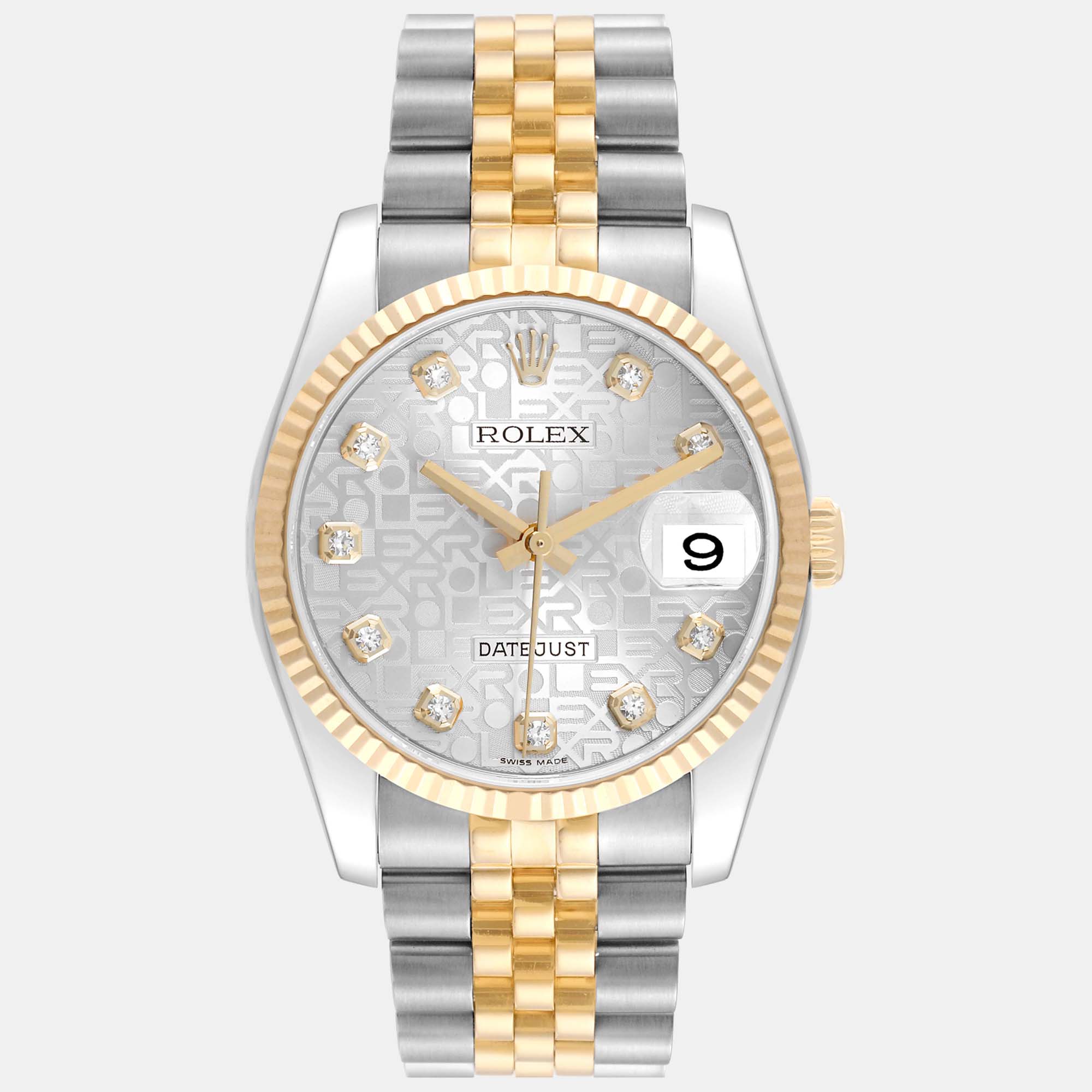Rolex datejust steel yellow gold diamond dial men's watch 36 mm