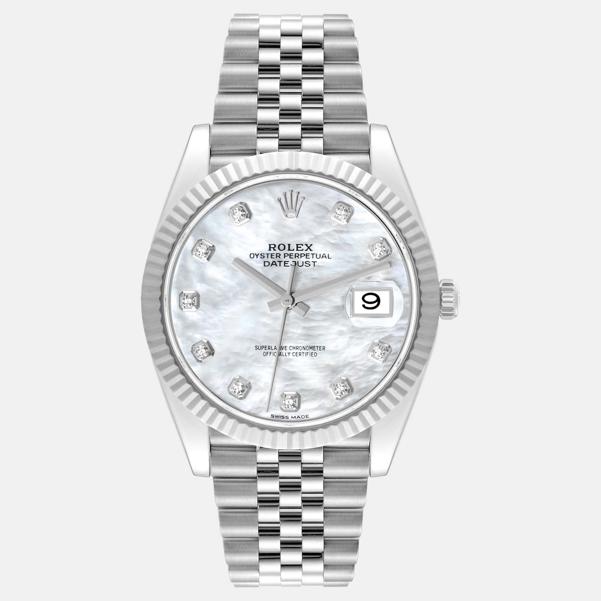 Rolex datejust steel white gold mop diamond men's watch 41 mm