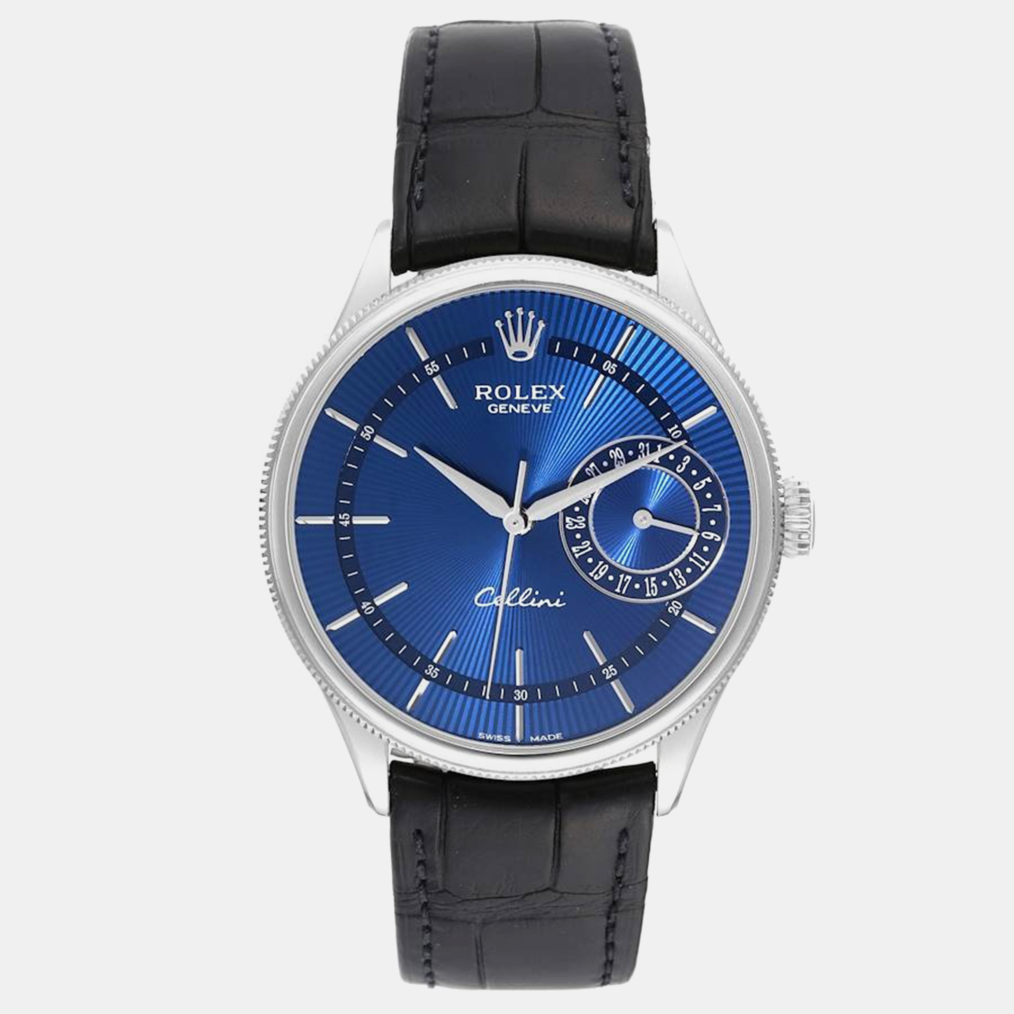 Rolex cellini date white gold blue dial men's watch 39 mm