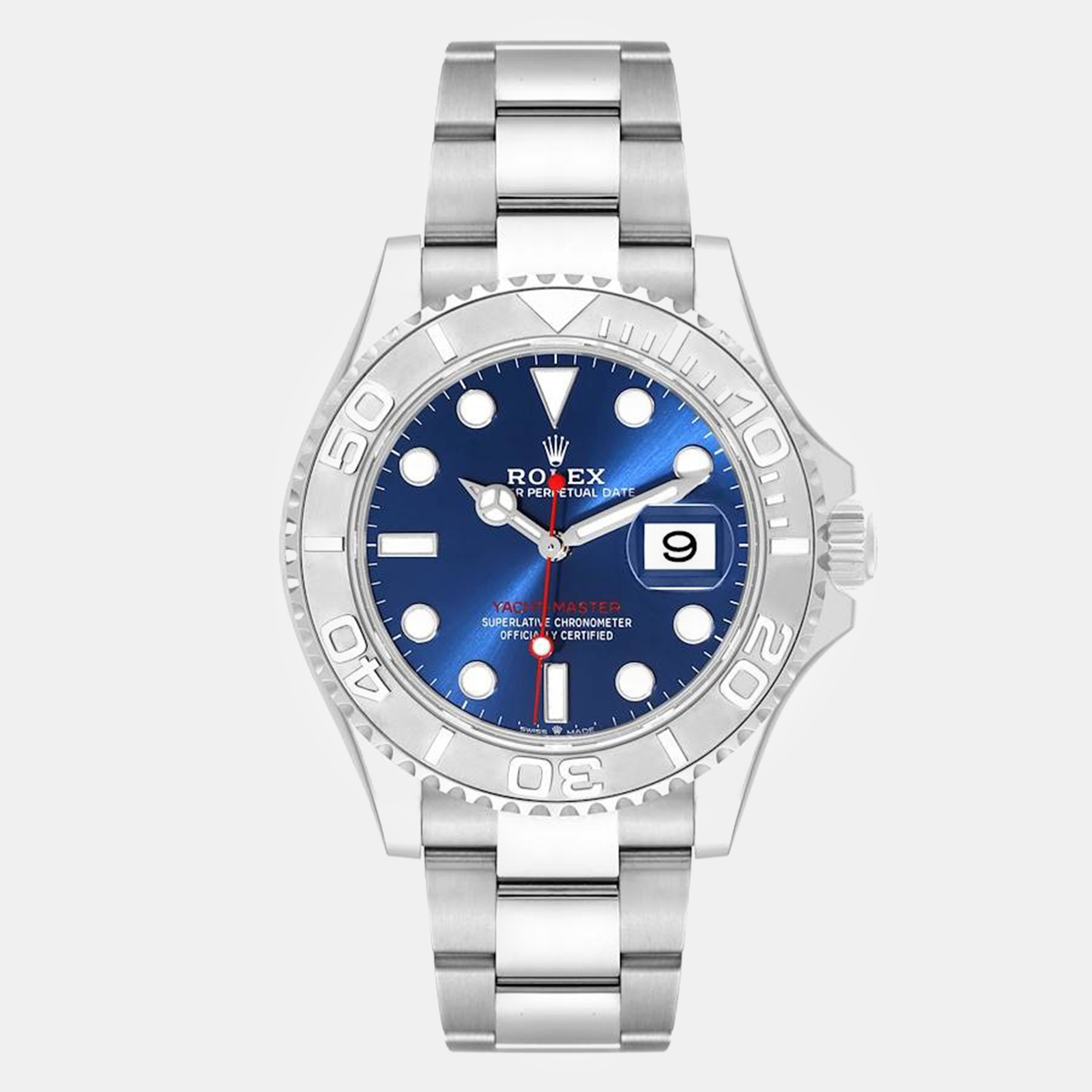 Rolex yachtmaster steel platinum blue dial men's watch 40.0 mm