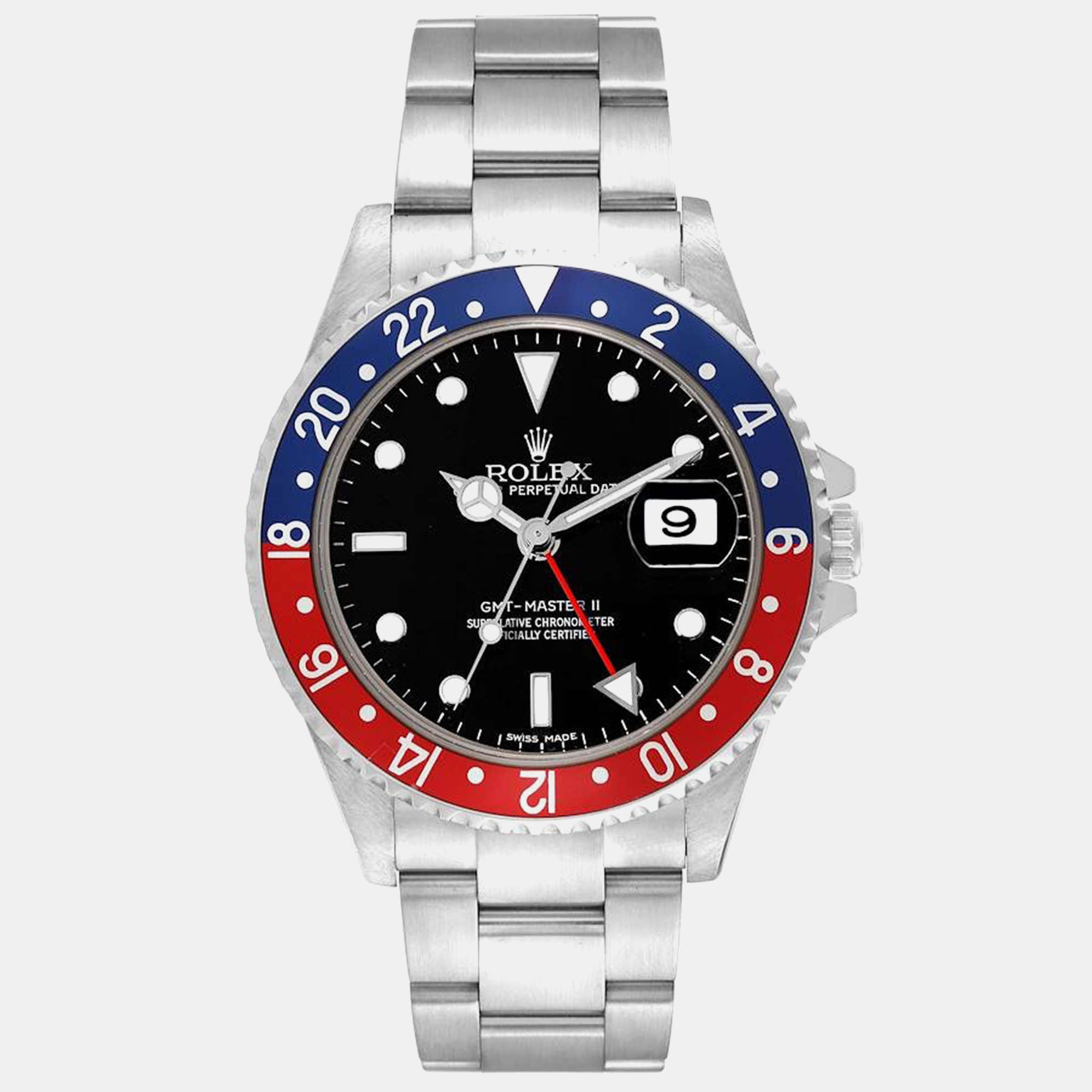 Rolex gmt master ii blue red pepsi bezel error dial steel watch 40 mm