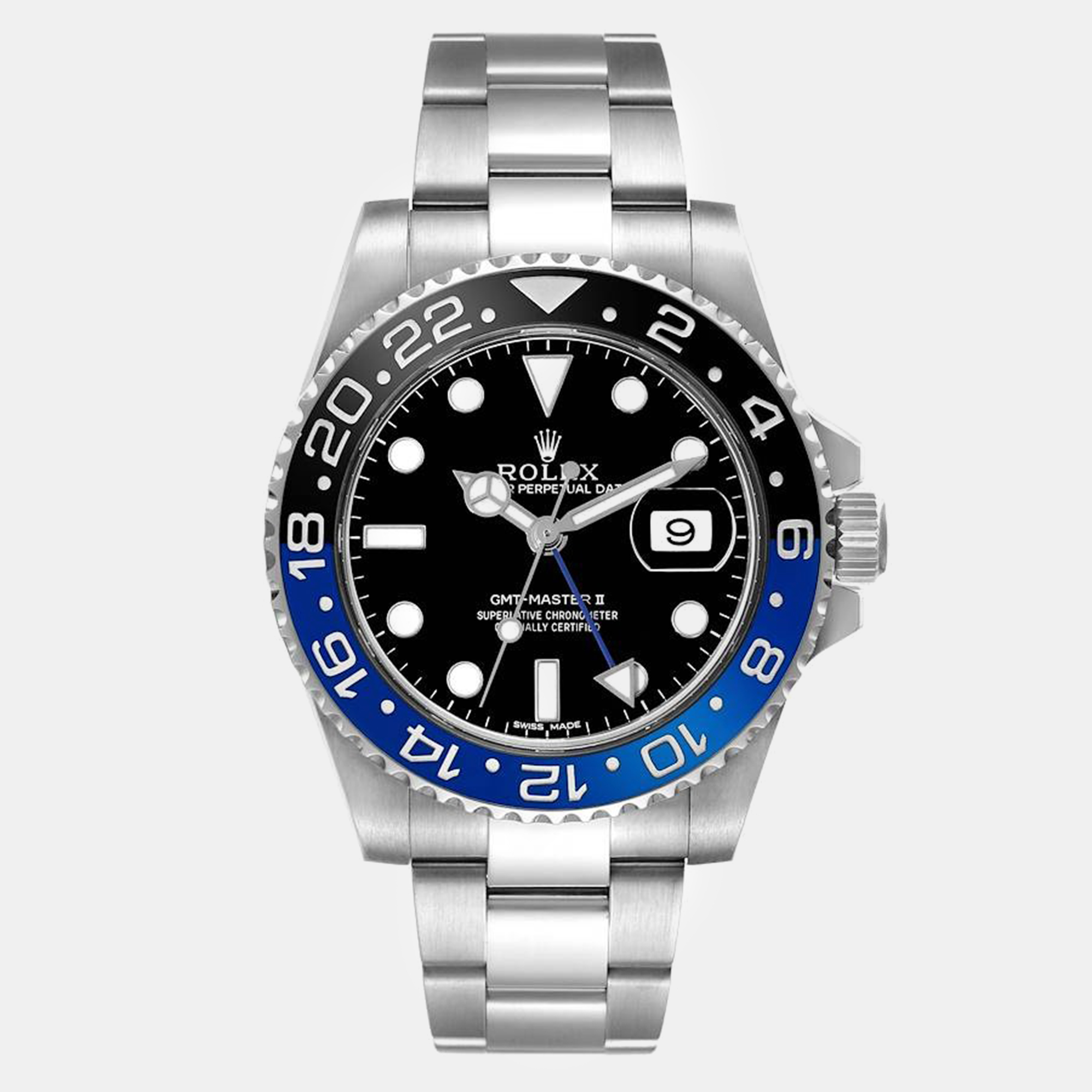 Rolex gmt master ii black blue batman bezel steel men's watch 40 mm