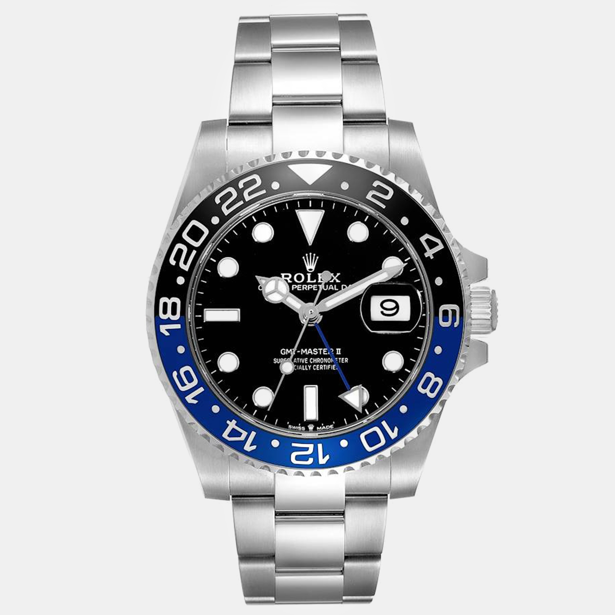 Rolex gmt master ii black blue batman bezel steel men's watch 40 mm