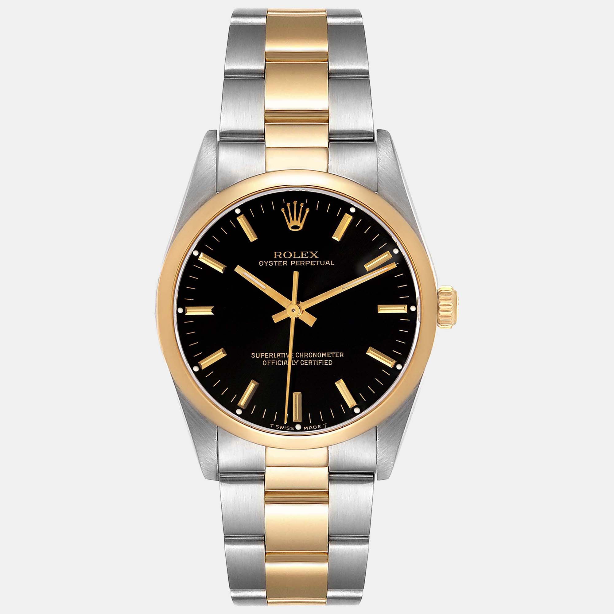 Rolex oyster perpetual steel yellow gold black dial men's watch 34.0 mm