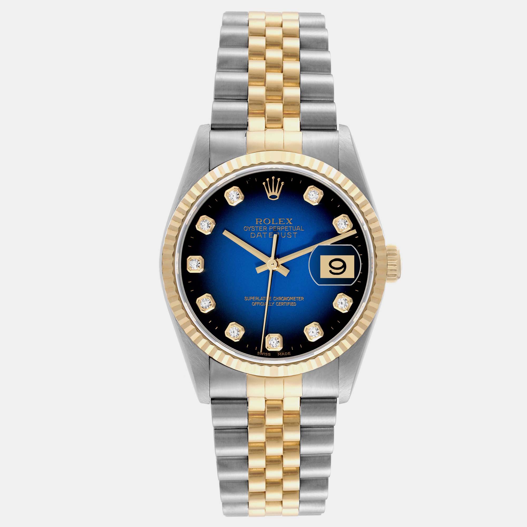 Rolex Datejust Vignette Diamond Dial Steel Yellow Gold Watch 36.0 mm, Blue
Rolex Datejust Vignette Diamond Dial Steel Yellow Gold Watch 36.0 mm, Blue