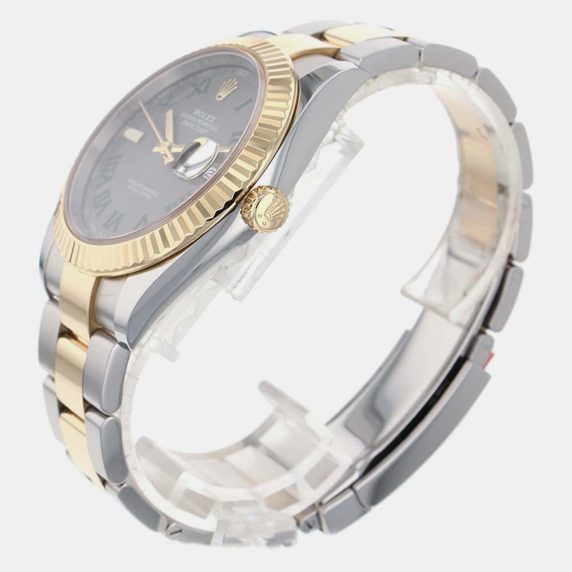 Rolex Grey 18k Yellow Gold Stainless Steel Datejust Automatic Men's Wristwatch 41 Mm