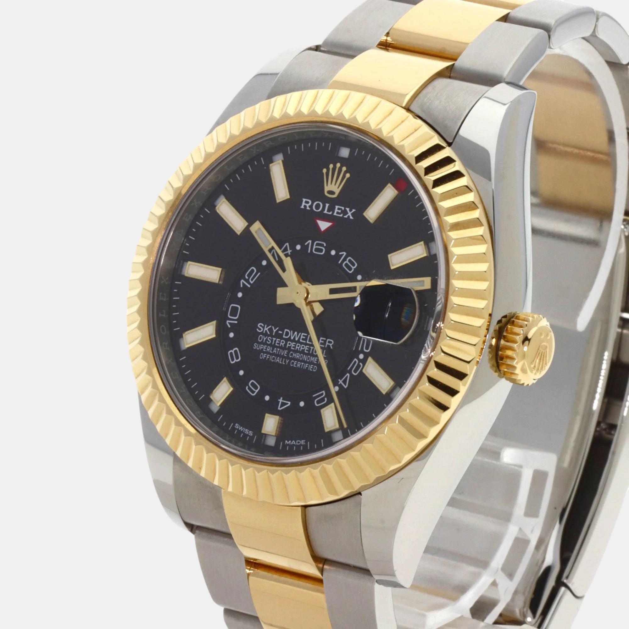 Rolex Black 18k Yellow Gold Stainless Steel Sky-Dweller 326933 Automatic Men's Wristwatch 42 Mm