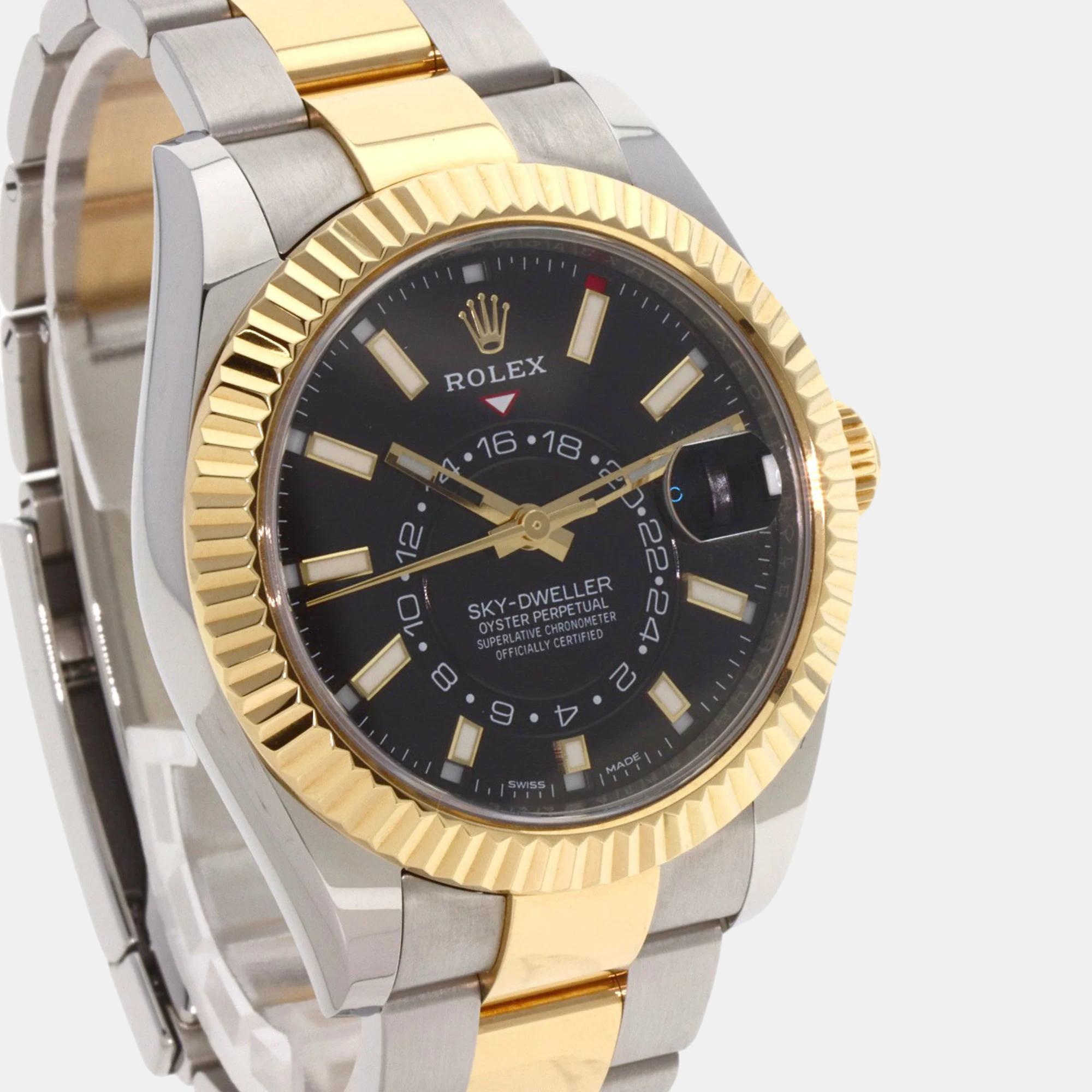 Rolex Black 18k Yellow Gold Stainless Steel Sky-Dweller 326933 Automatic Men's Wristwatch 42 Mm