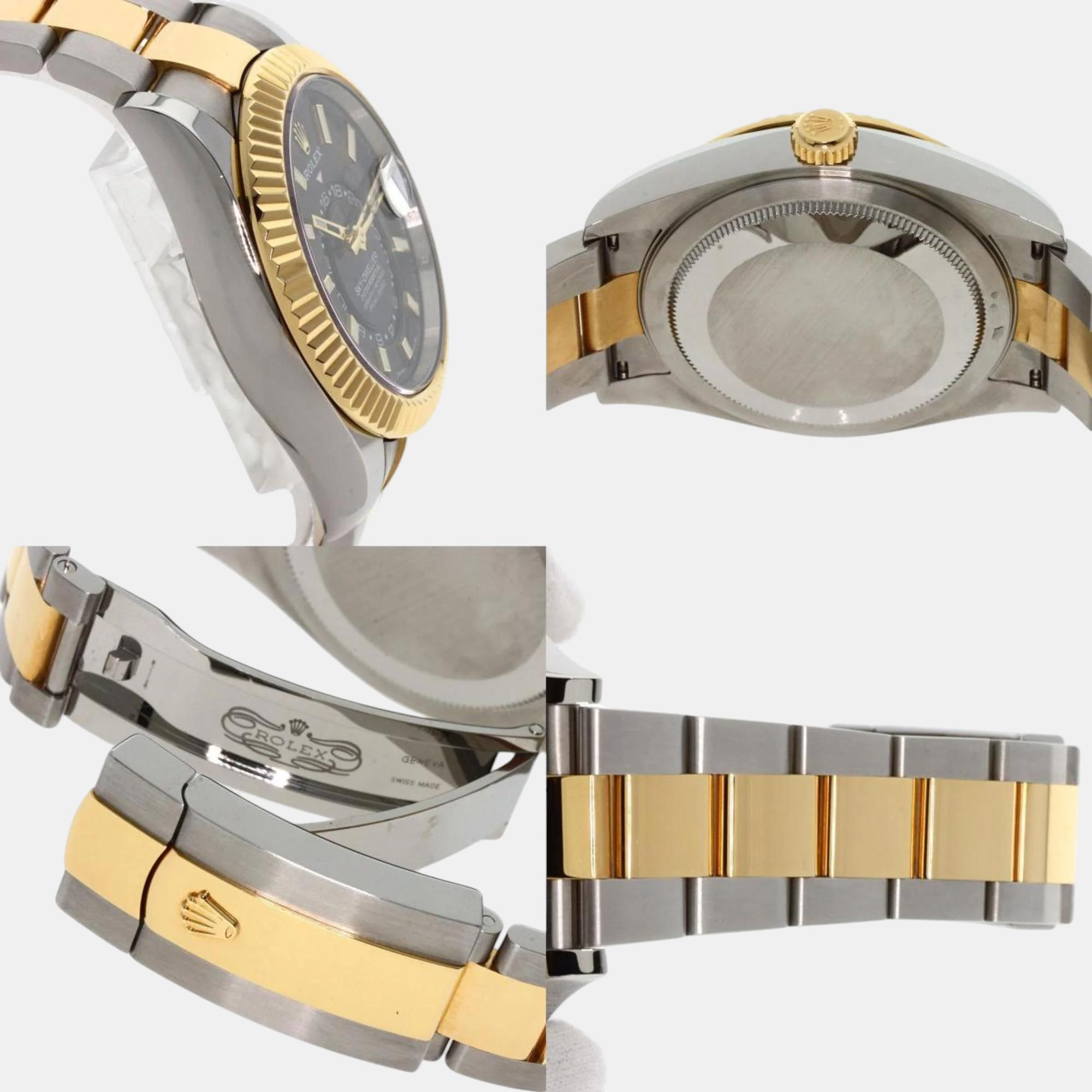 Rolex Black 18k Yellow Gold Stainless Steel Sky-Dweller 326933 Automatic Men's Wristwatch 42 Mm