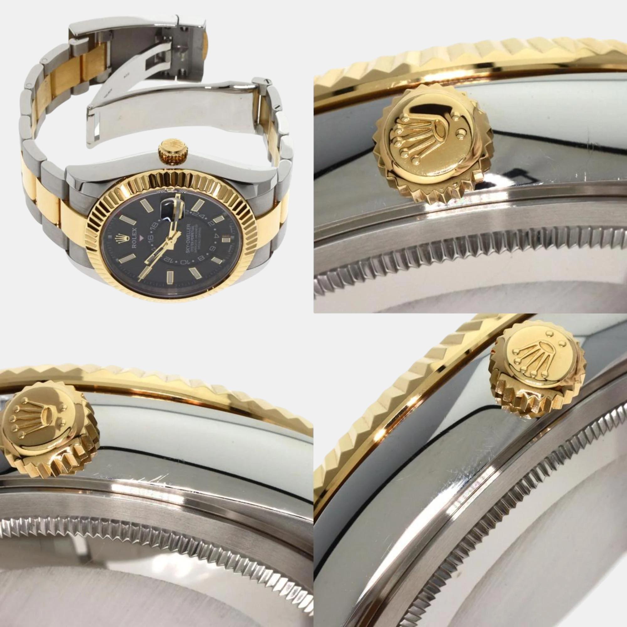 Rolex Black 18k Yellow Gold Stainless Steel Sky-Dweller 326933 Automatic Men's Wristwatch 42 Mm