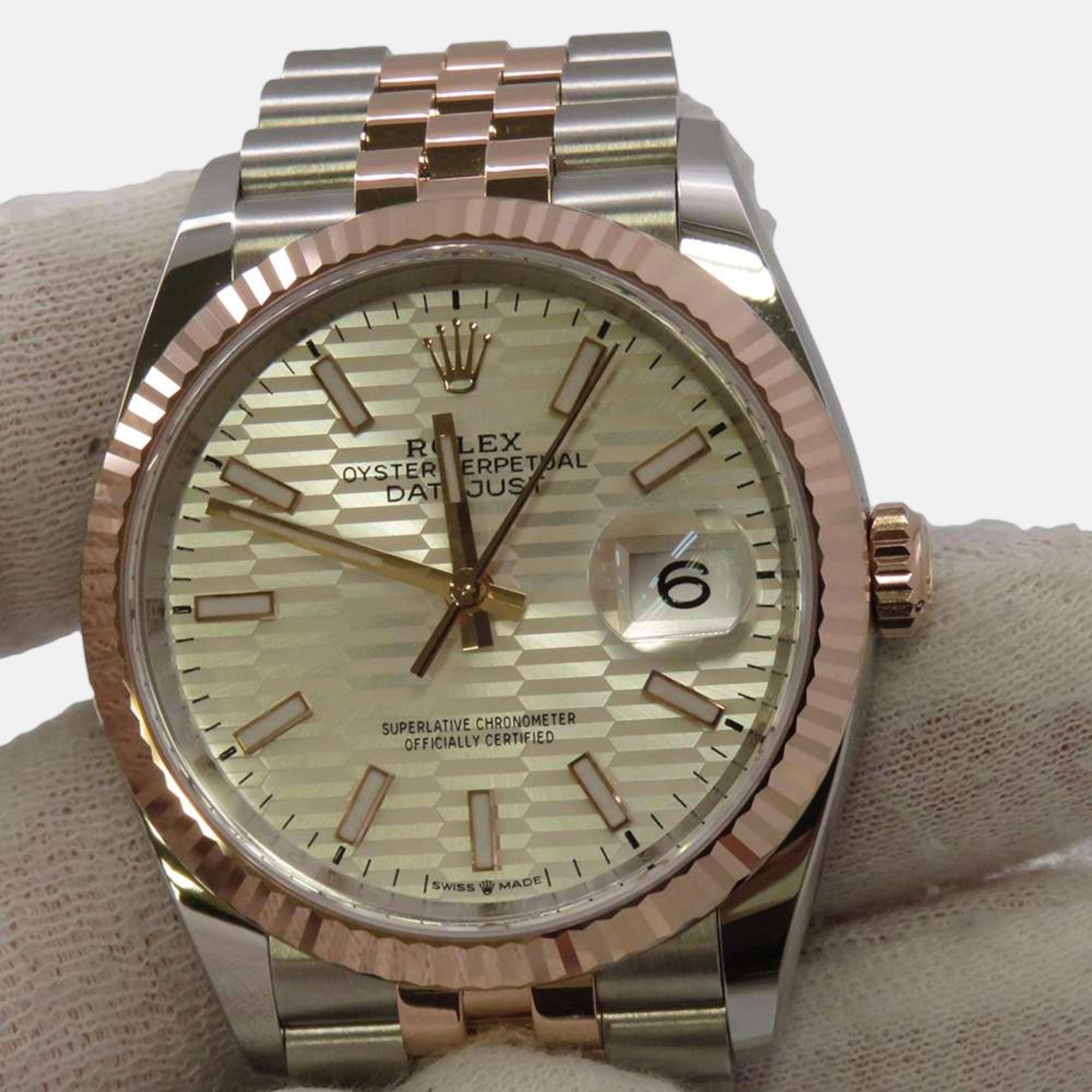 Rolex Silver 18k Rose Gold Stainless Steel Datejust Automatic Men's Wristwatch 36 Mm