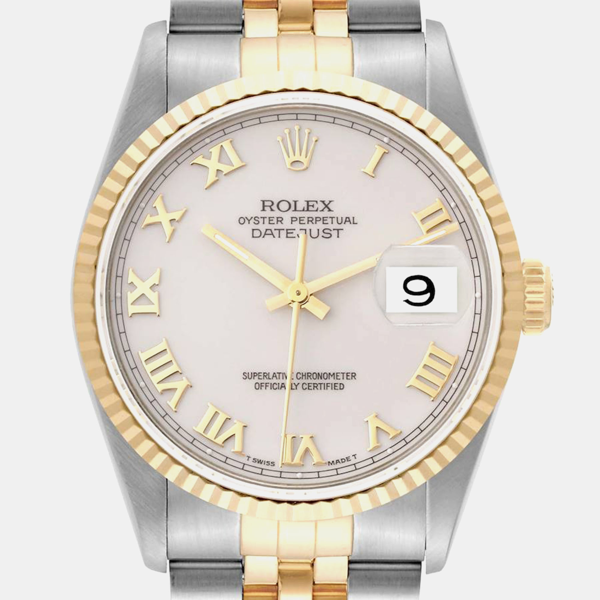 Rolex Ivory 18k Yellow Gold Stainless Steel Datejust 16233 Automatic Men's Wristwatch 36 Mm