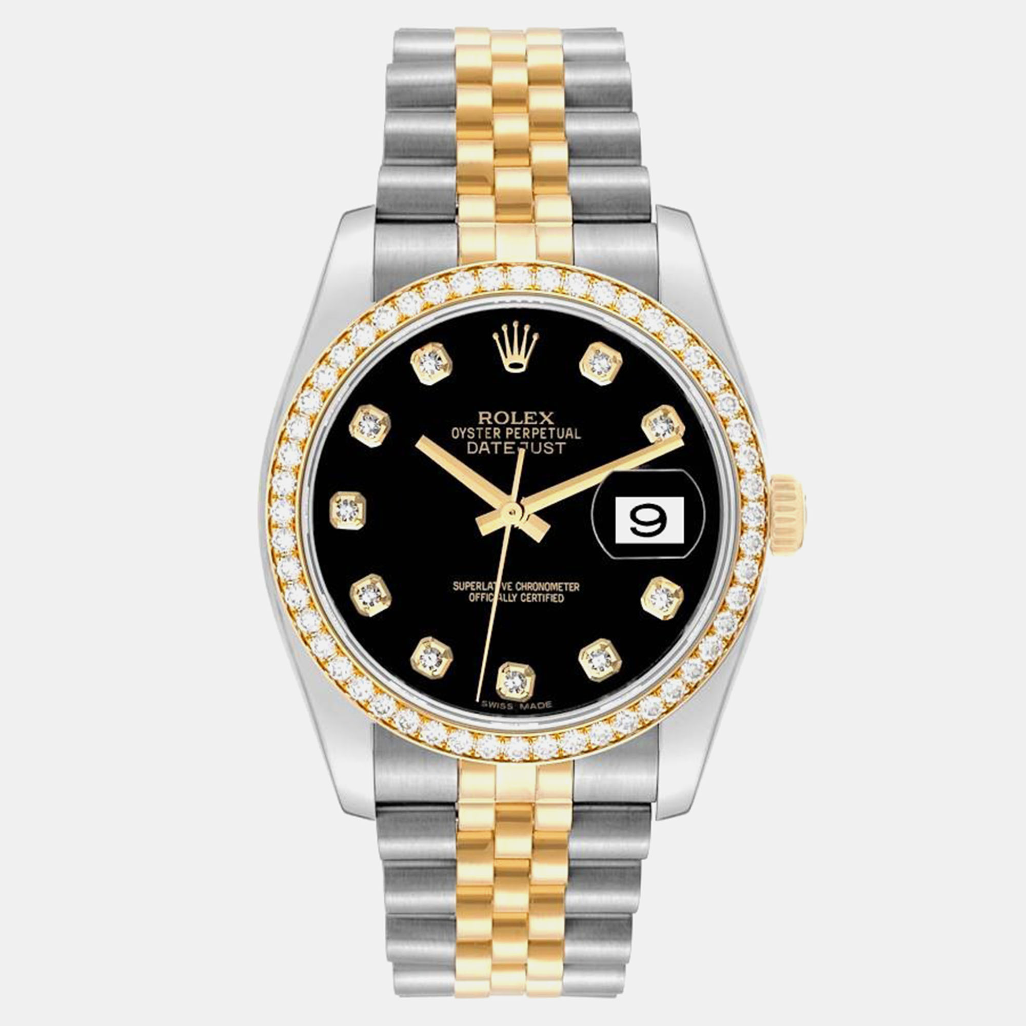 Rolex Datejust Black Dial Steel Yellow Gold Diamond Men's Watch 36.0 mm
Rolex Datejust Black Dial Steel Yellow Gold Diamond Men's Watch 36.0 mm