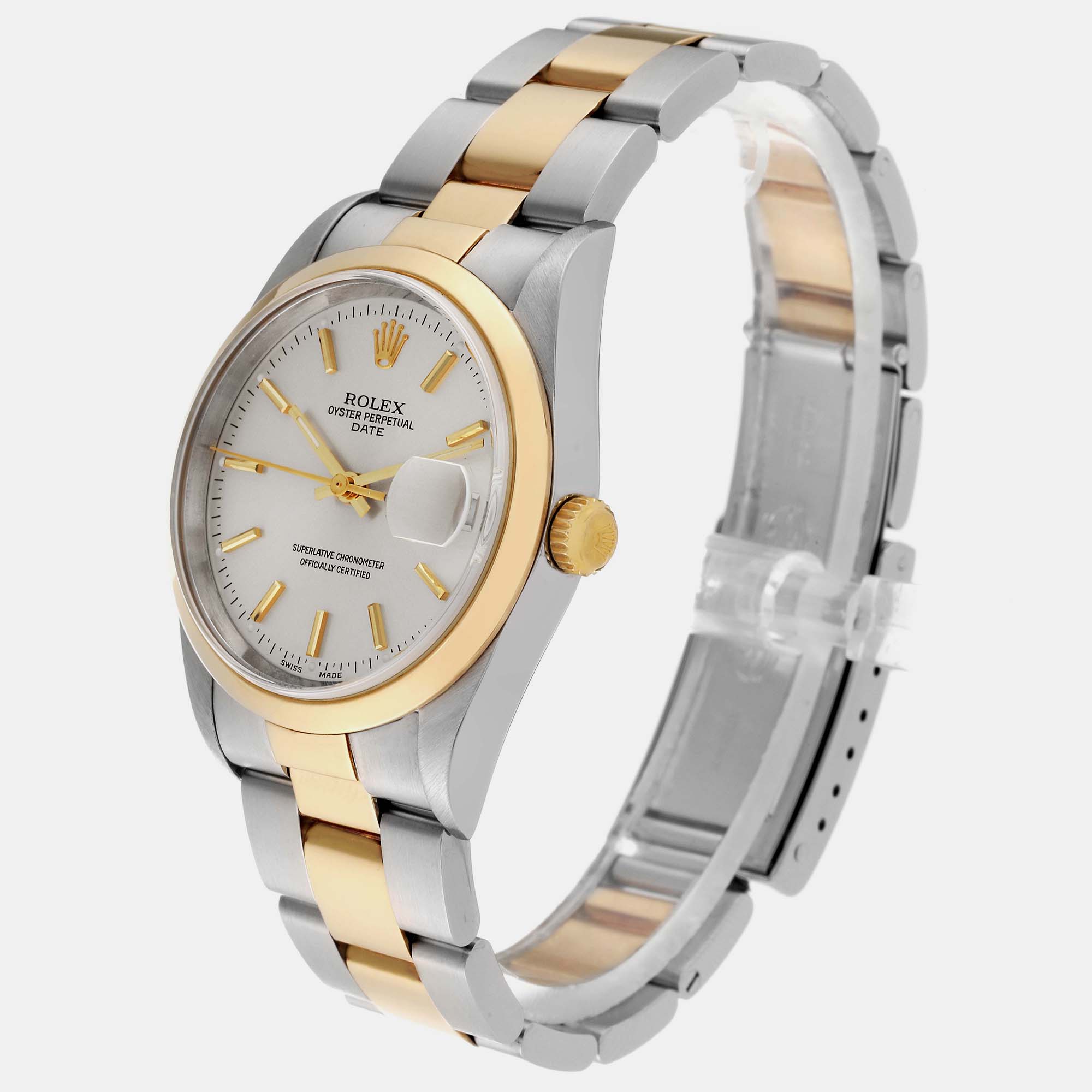 Rolex Date Steel Yellow Gold Silver Dial Men's Watch 34 Mm